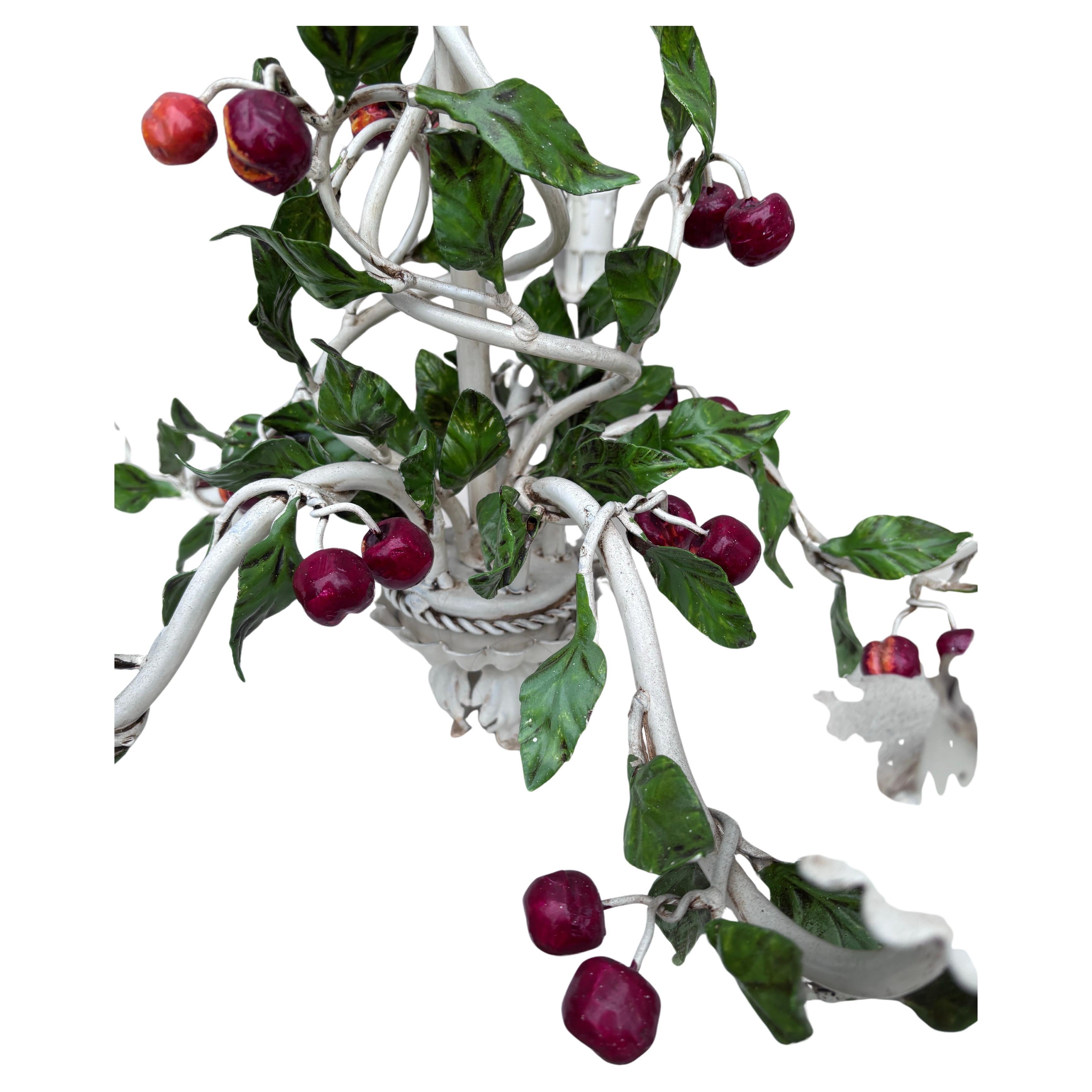 Tôle French Mid-Century French Cherries Tole Chandelier For Sale