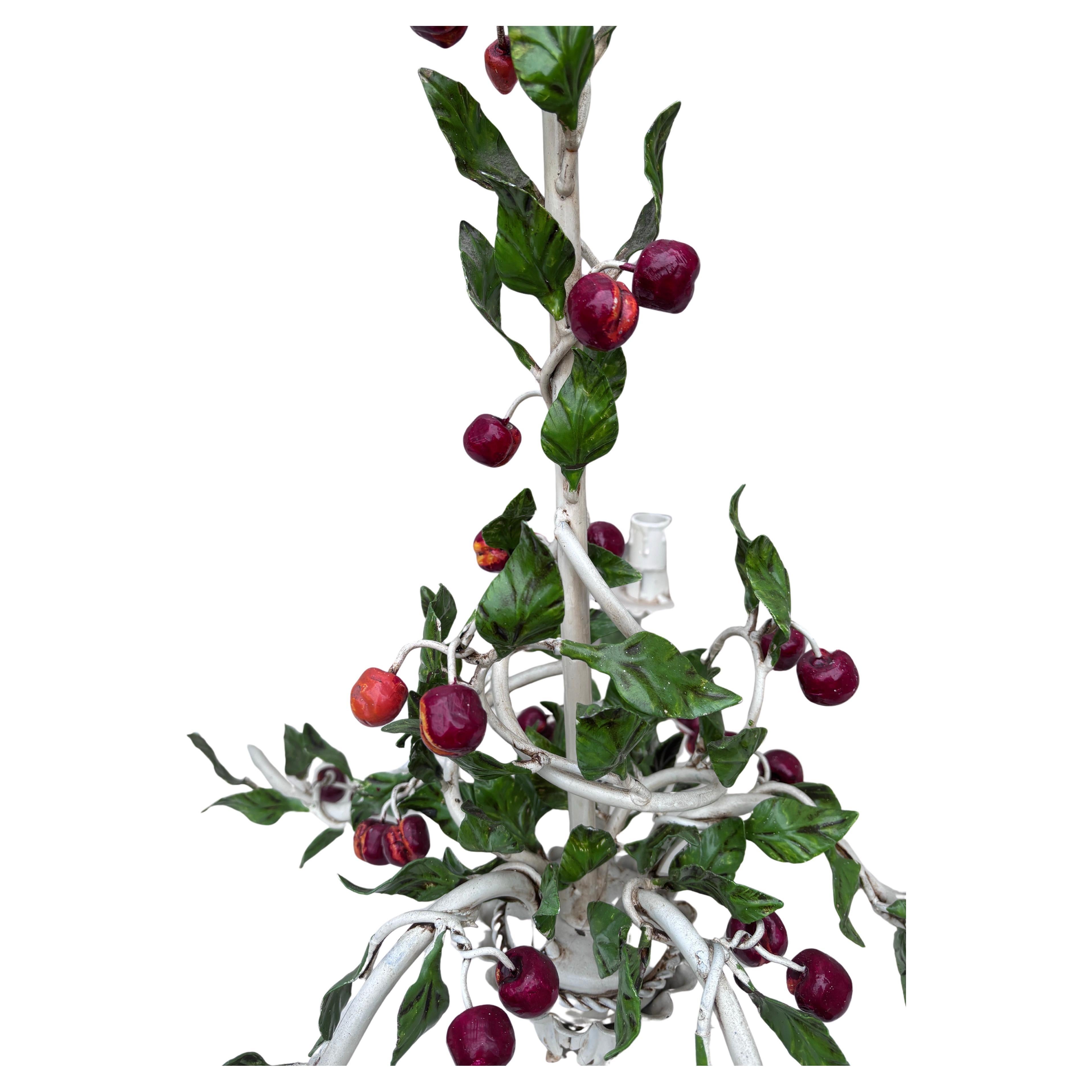 French Mid-Century French Cherries Tole Chandelier For Sale 1