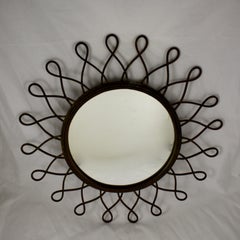 French Midcentury French Wrought Iron Looped Sunburst Wall Mirror