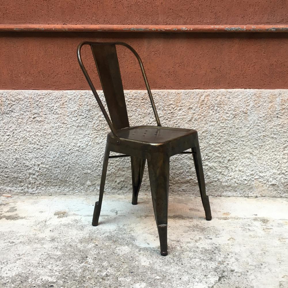 Italian French Midcentury Galvanized Metal Tolix Chairs by Xavier Pauchard, 1970s