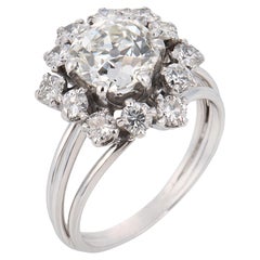 French Mid Century GIA 1.81 carat old mine diamond 18k white gold ring