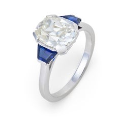 Bague en platine avec saphir et diamant GIA de 2,50 carats de taille ancienne.