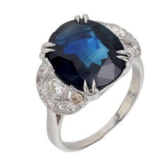 French Mid Century GIA 5.31 carat sapphire diamond platinum cocktail ring