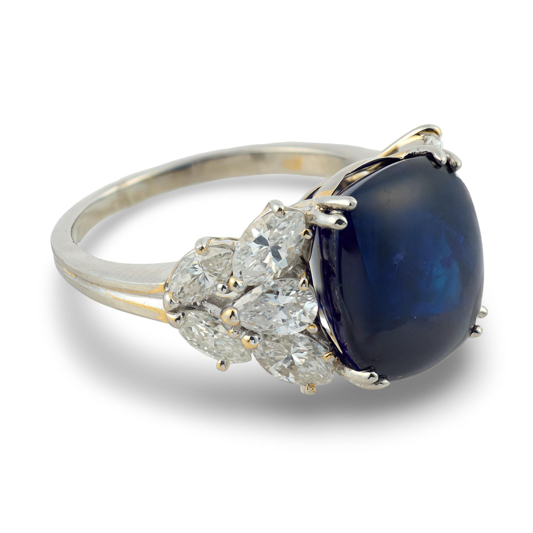 Französischer Mid Century GIA 9.89 Ceylon Saphir Diamant 18k Weißgold Ring im Zustand „Gut“ im Angebot in Beverly Hills, CA