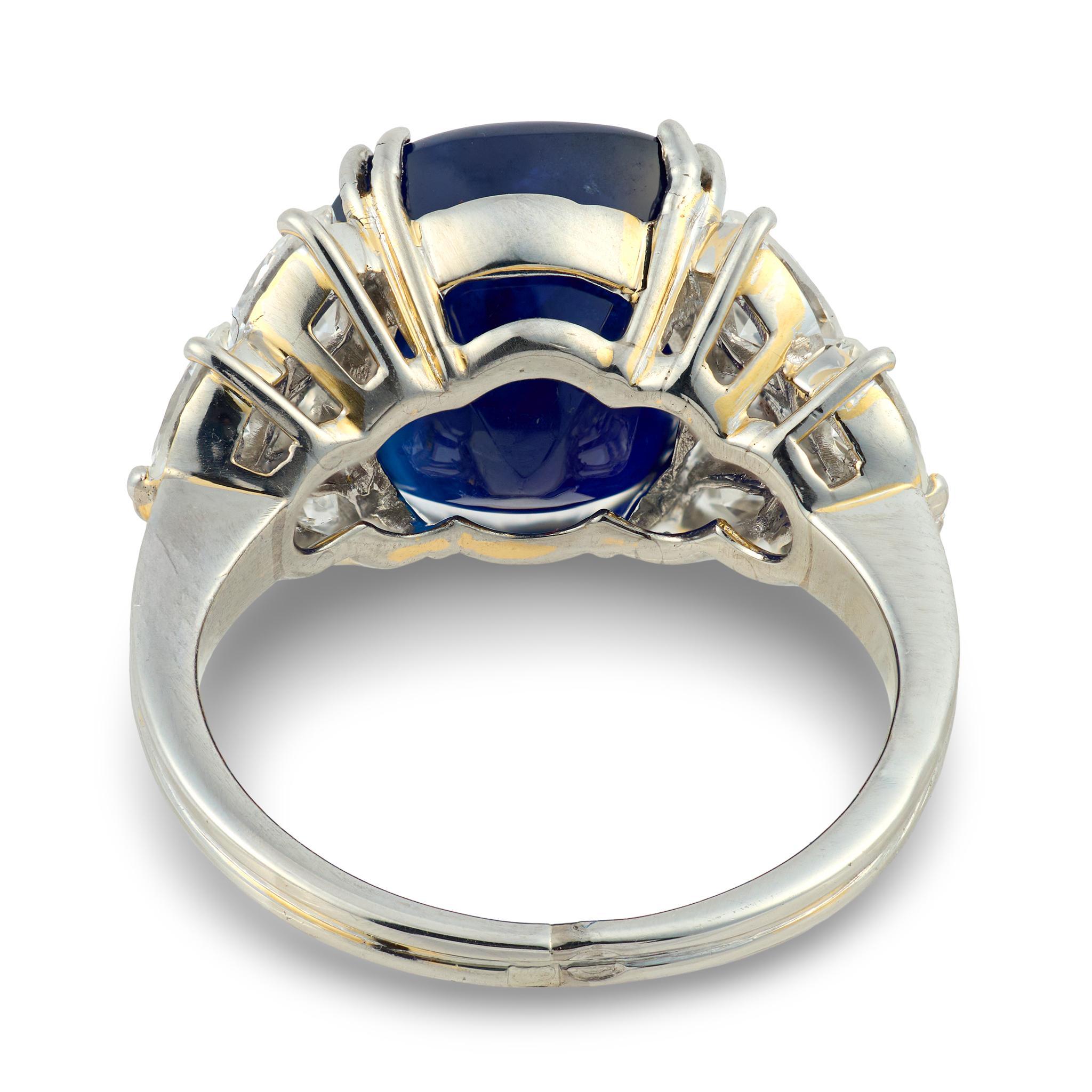 Französischer Mid Century GIA 9.89 Ceylon Saphir Diamant 18k Weißgold Ring Damen im Angebot