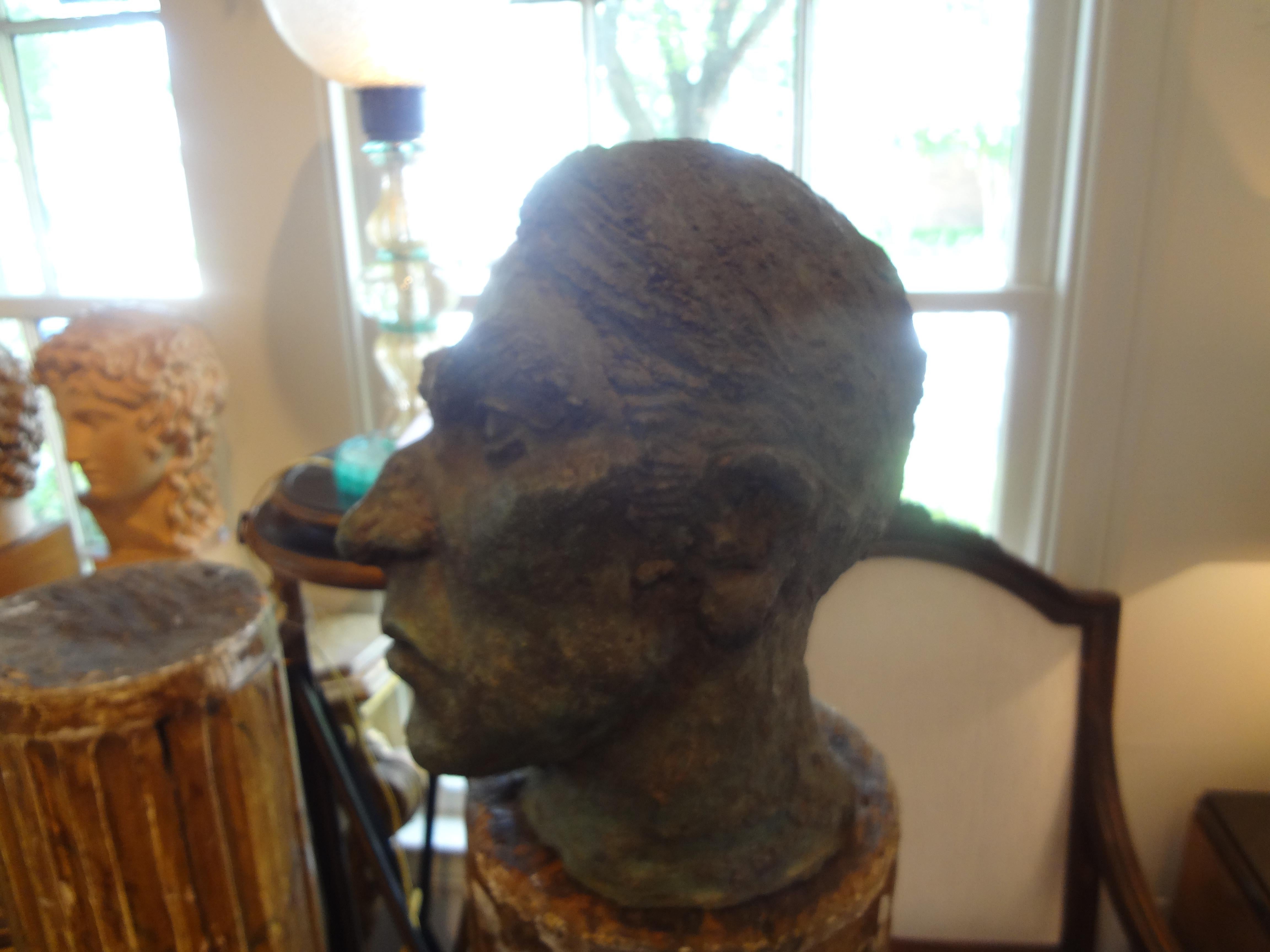 French Midcentury Patinated Terracotta Bust Sculpture In Good Condition For Sale In Houston, TX