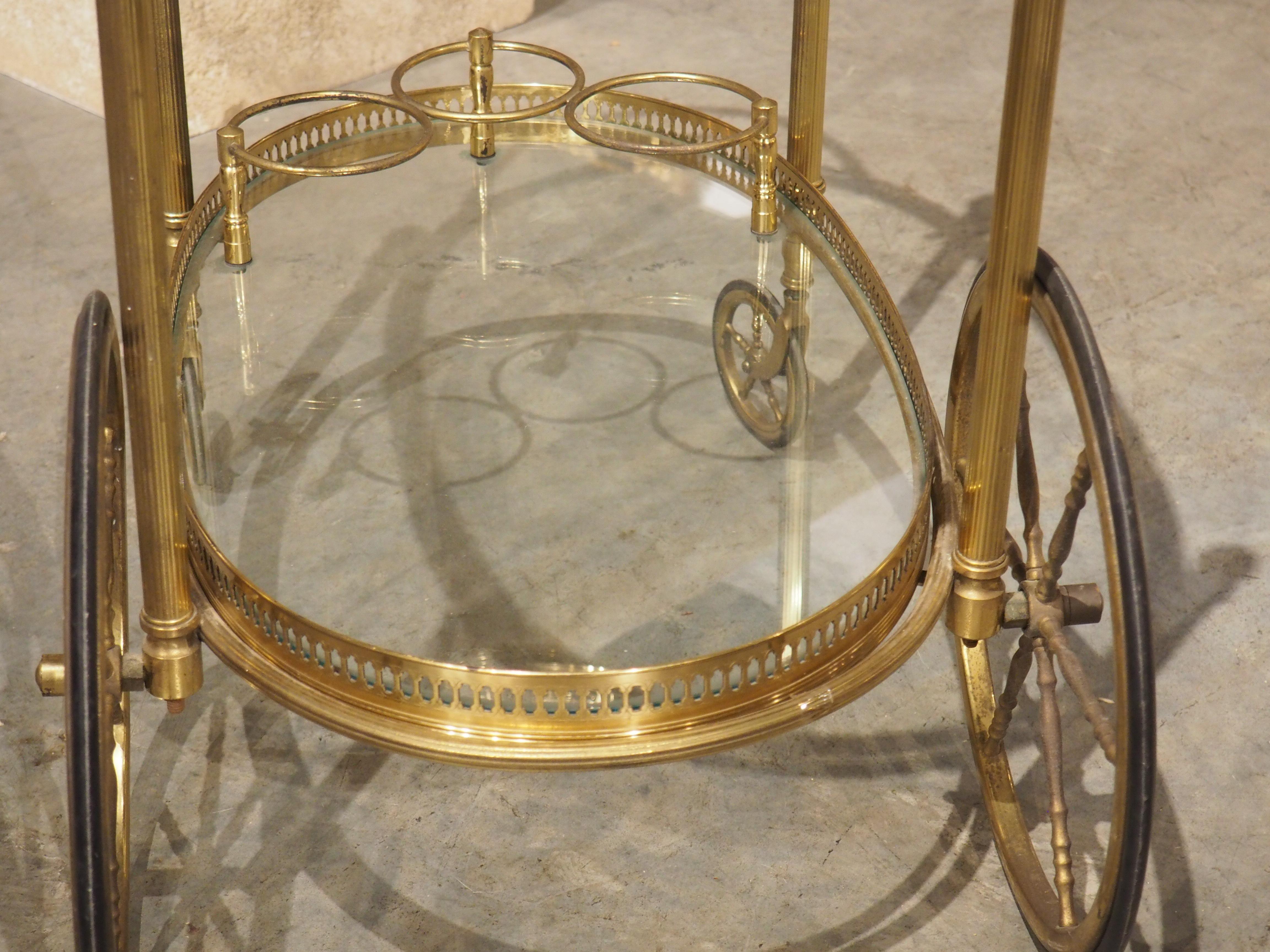 French Mid-Century Gilded Brass and Glass Bar Cart, Attributed to Maison Baguès 5
