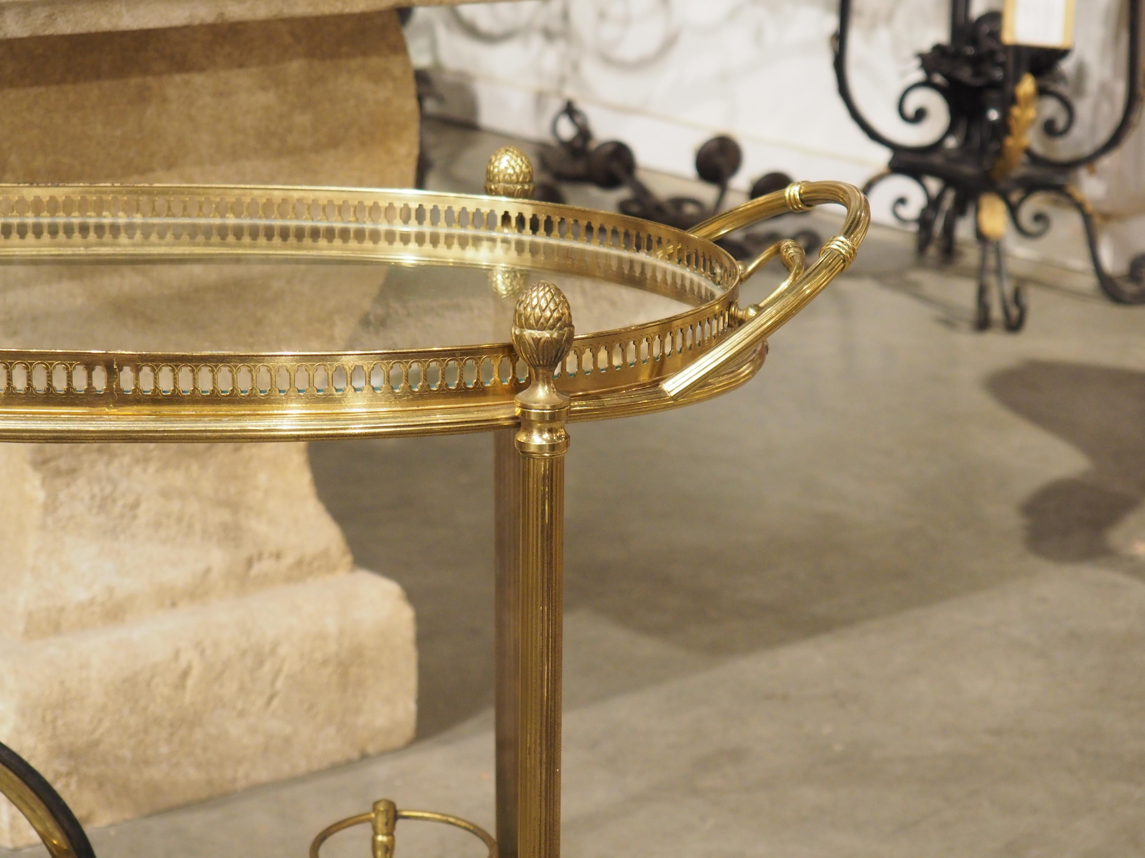 French Mid-Century Gilded Brass and Glass Bar Cart, Attributed to Maison Baguès 8