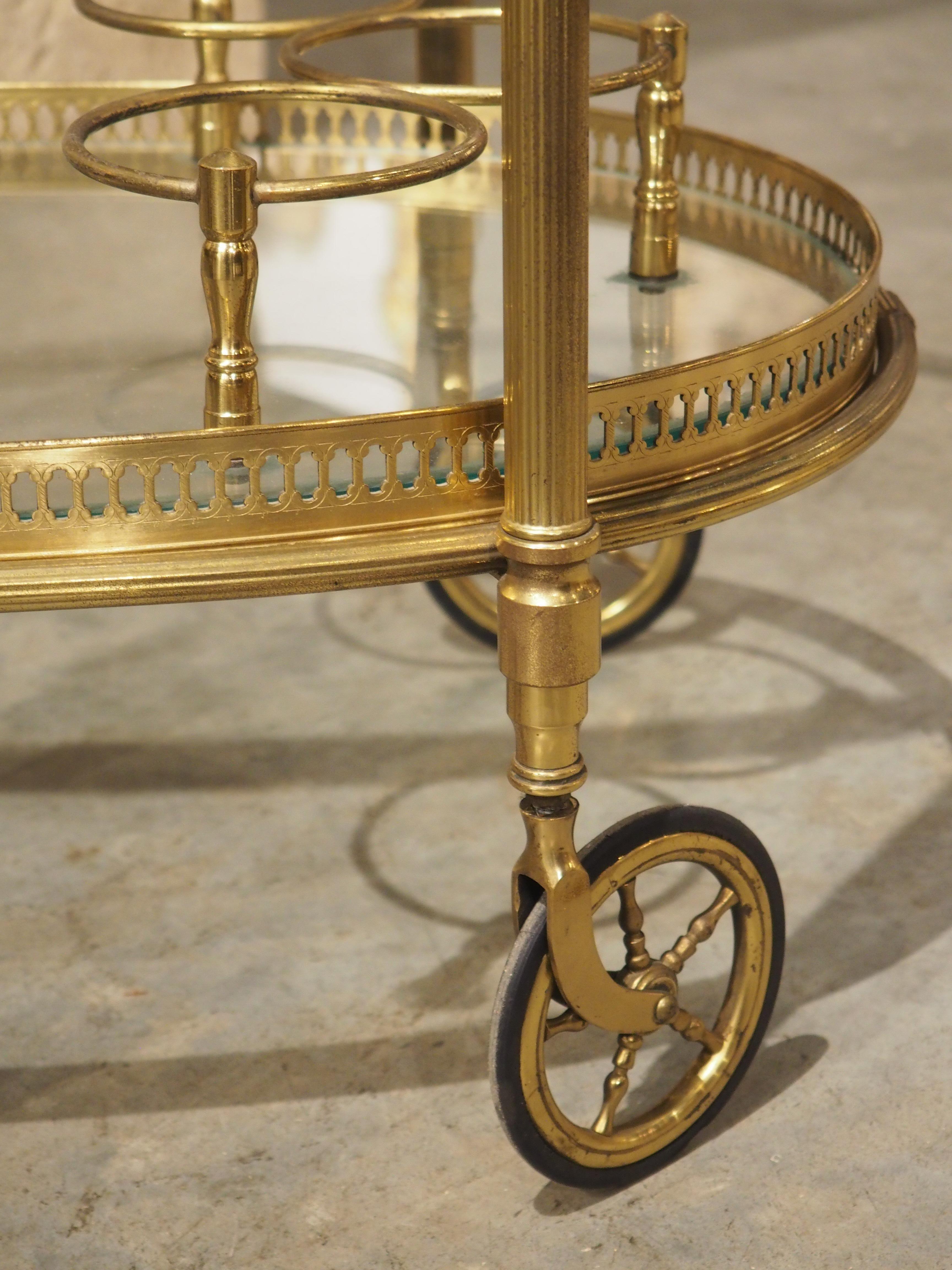 French Mid-Century Gilded Brass and Glass Bar Cart, Attributed to Maison Baguès 9