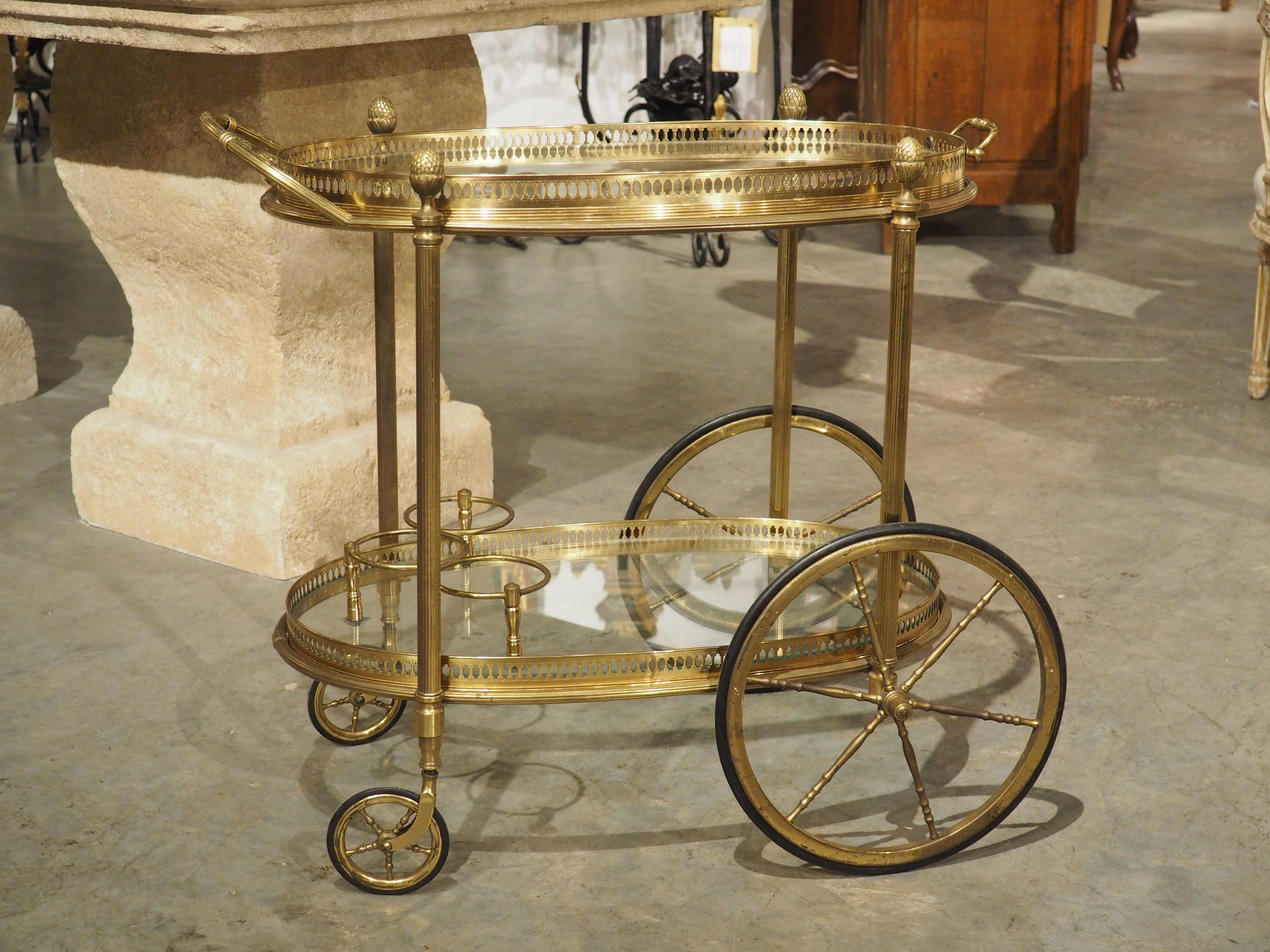 French Mid-Century Gilded Brass and Glass Bar Cart, Attributed to Maison Baguès 11
