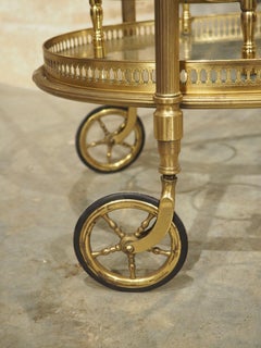 French Mid-Century Gilded Brass and Glass Bar Cart, Attributed to Maison Baguès