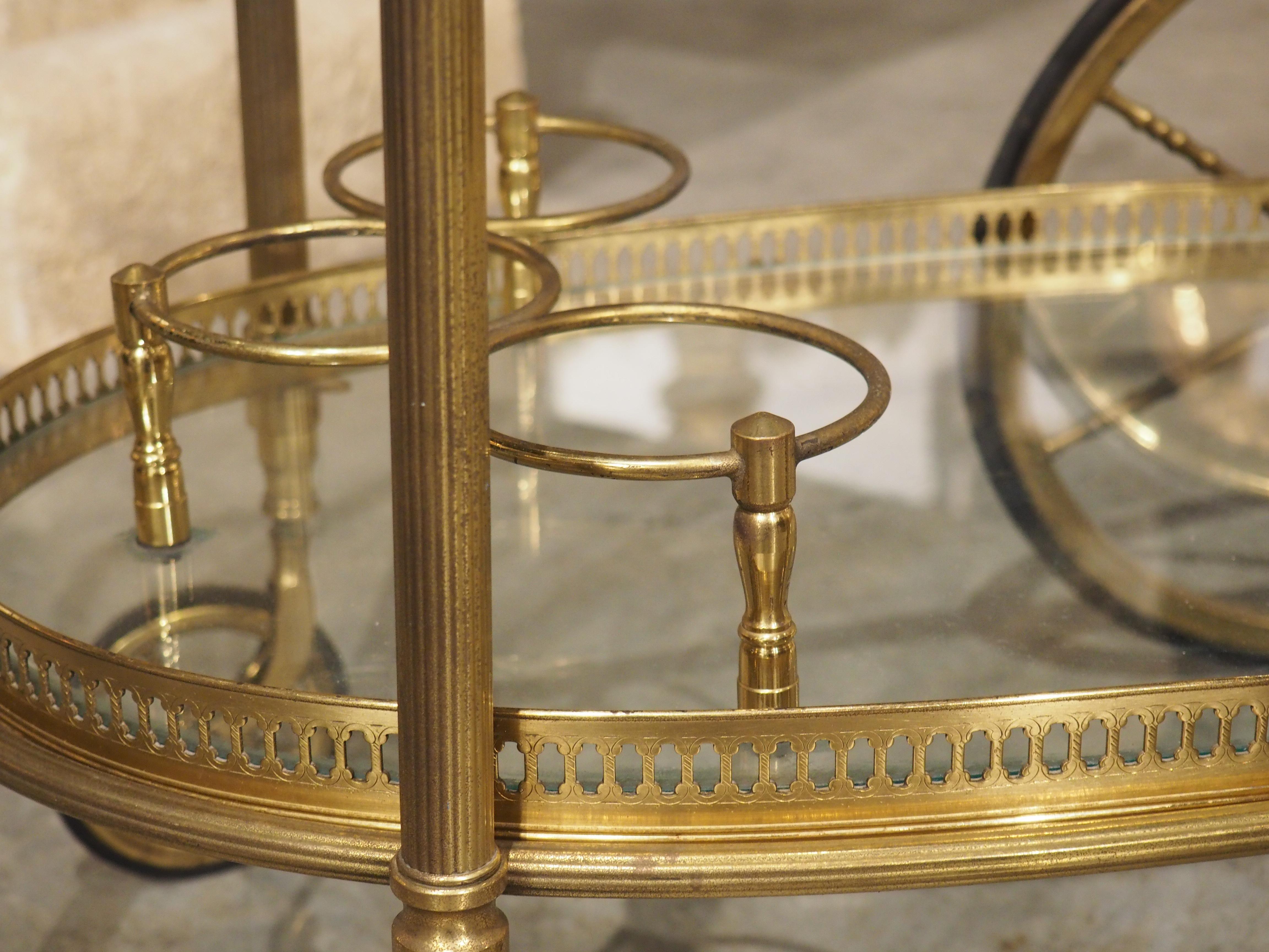 Mid-Century Modern French Mid-Century Gilded Brass and Glass Bar Cart, Attributed to Maison Baguès