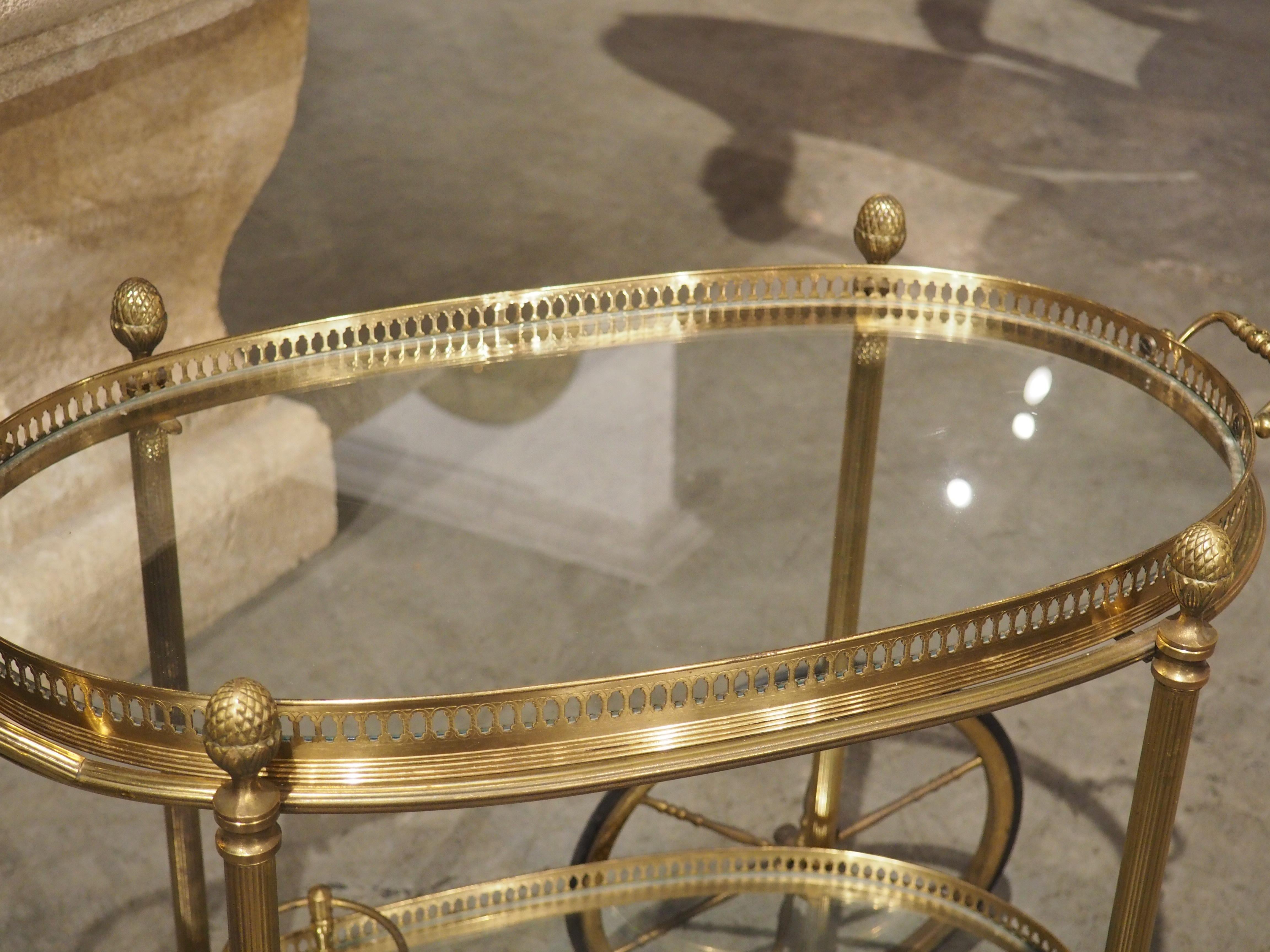 French Mid-Century Gilded Brass and Glass Bar Cart, Attributed to Maison Baguès 1