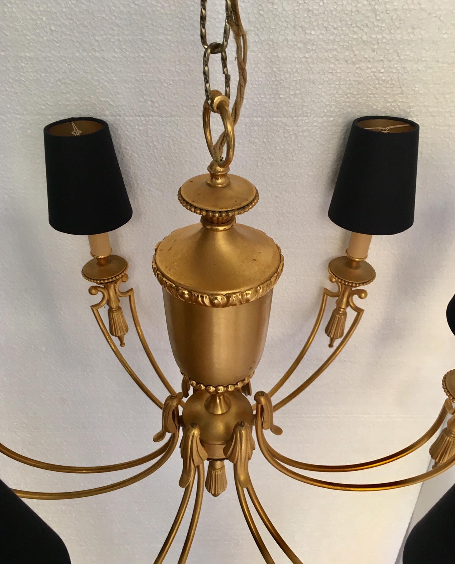 French Midcentury Gilt Metal Maison Jansen Style Chandelier For Sale 5