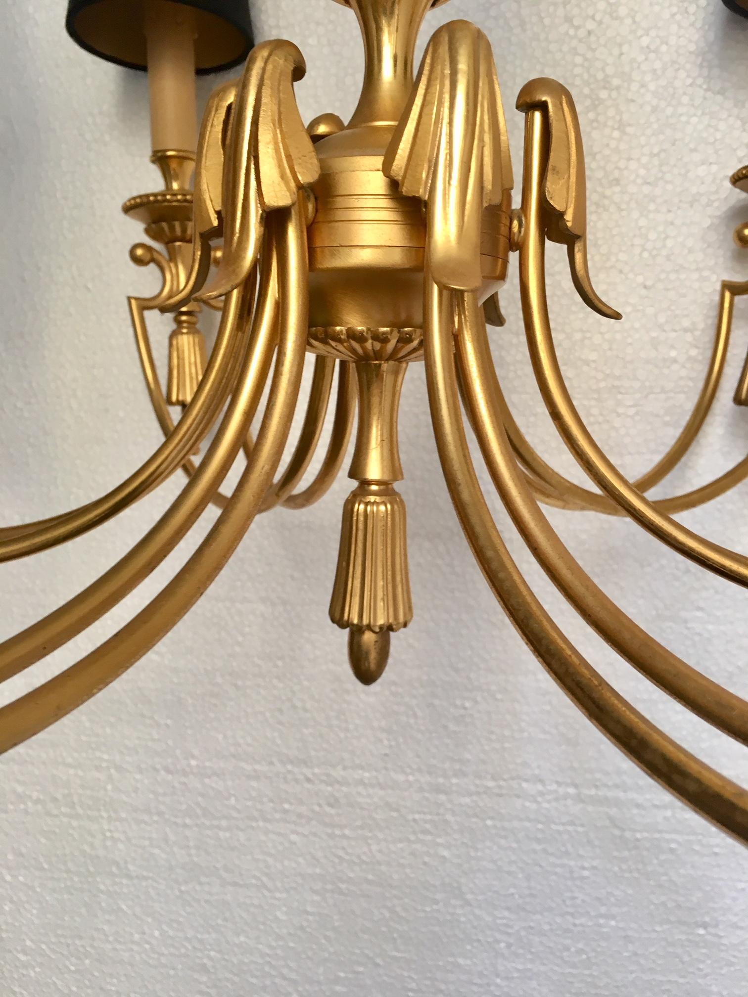 French Midcentury Gilt Metal Maison Jansen Style Chandelier For Sale 6