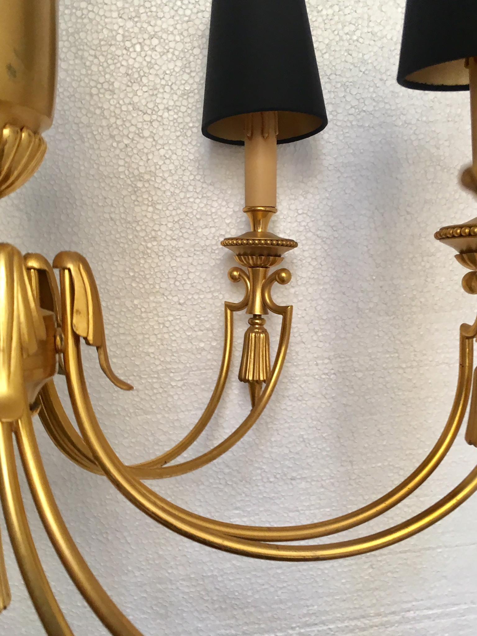 French Midcentury Gilt Metal Maison Jansen Style Chandelier For Sale 7