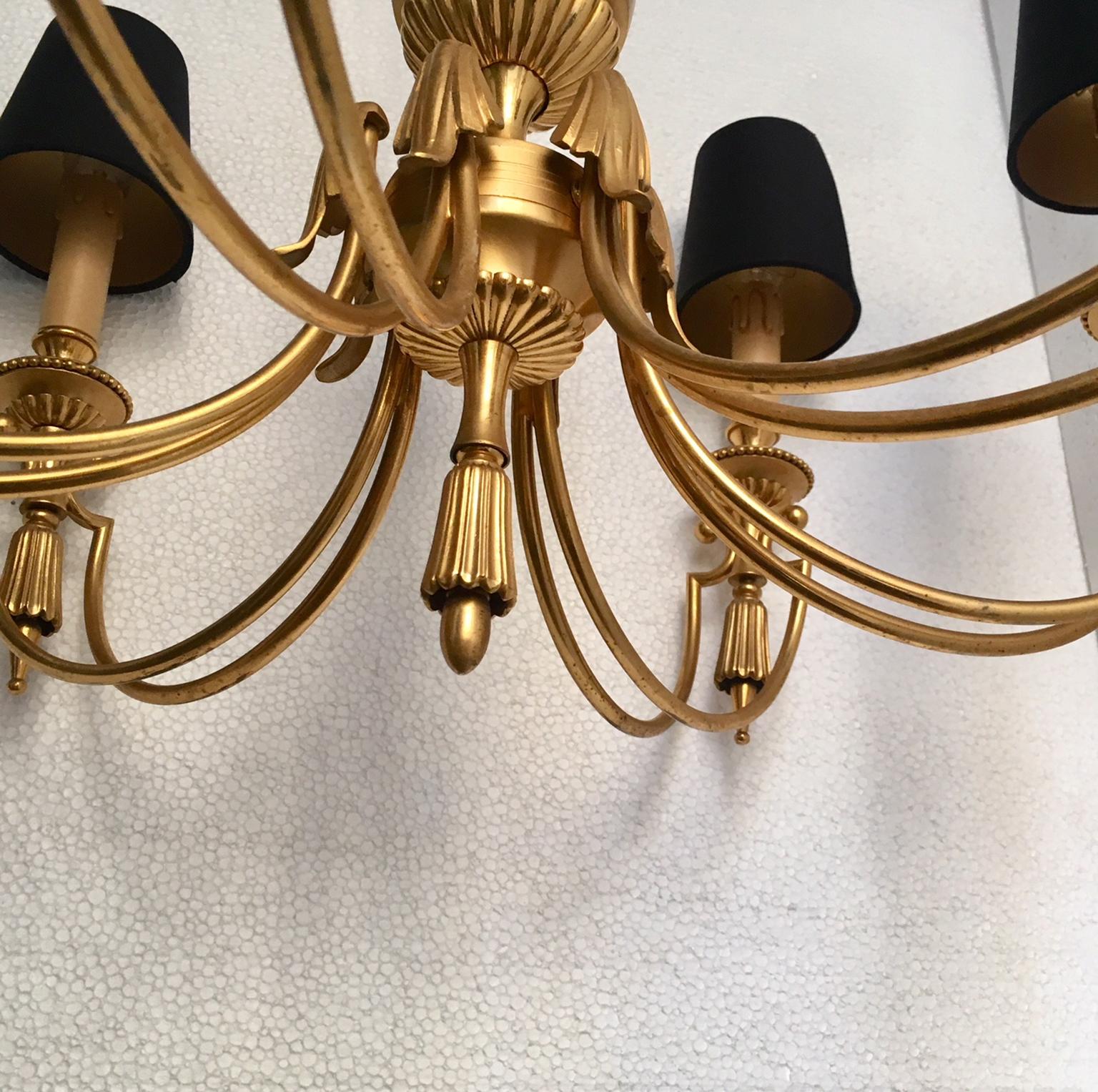 French Midcentury Gilt Metal Maison Jansen Style Chandelier For Sale 8