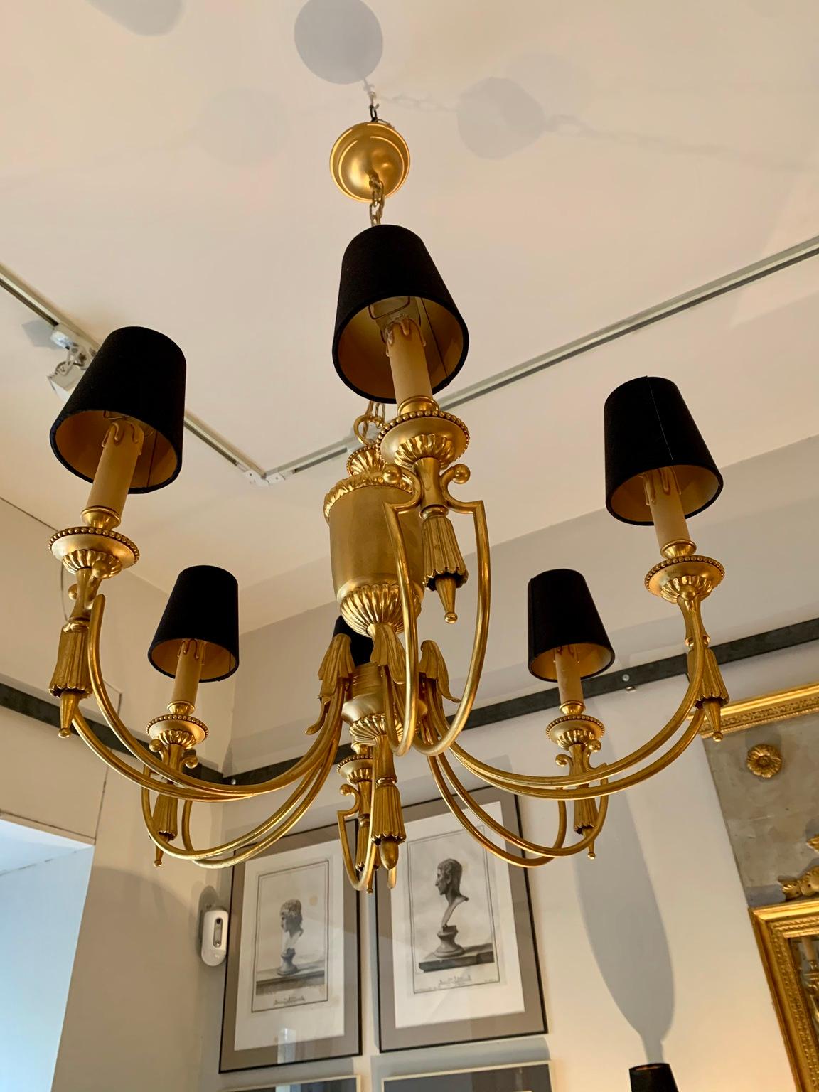 French Midcentury Gilt Metal Maison Jansen Style Chandelier For Sale 9