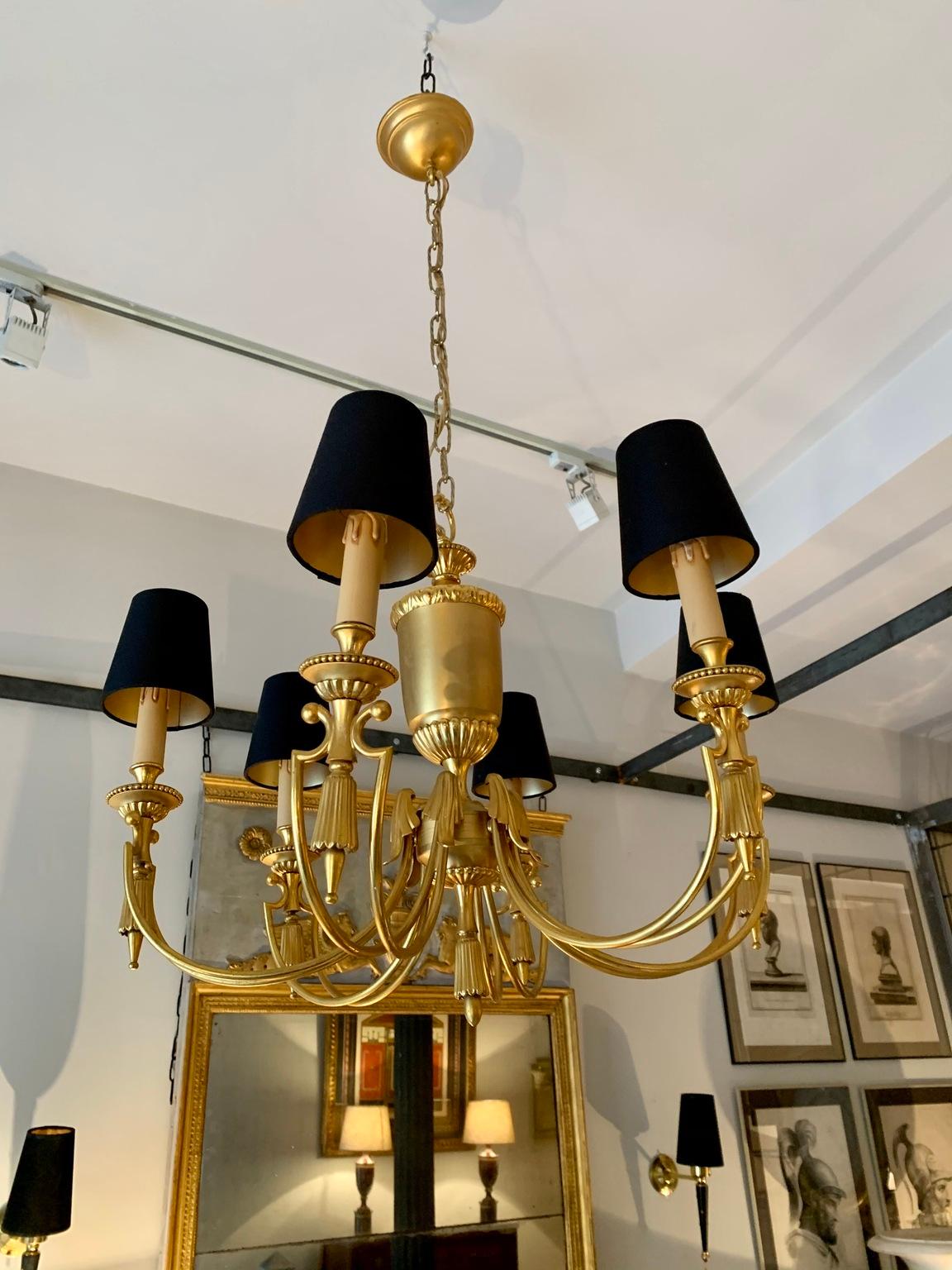 French Midcentury Gilt Metal Maison Jansen Style Chandelier For Sale 10