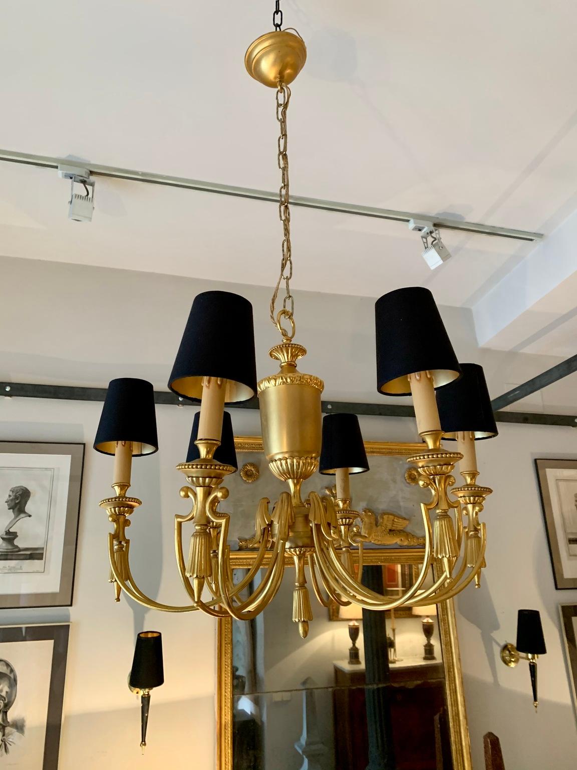 French Midcentury Gilt Metal Maison Jansen Style Chandelier For Sale 11