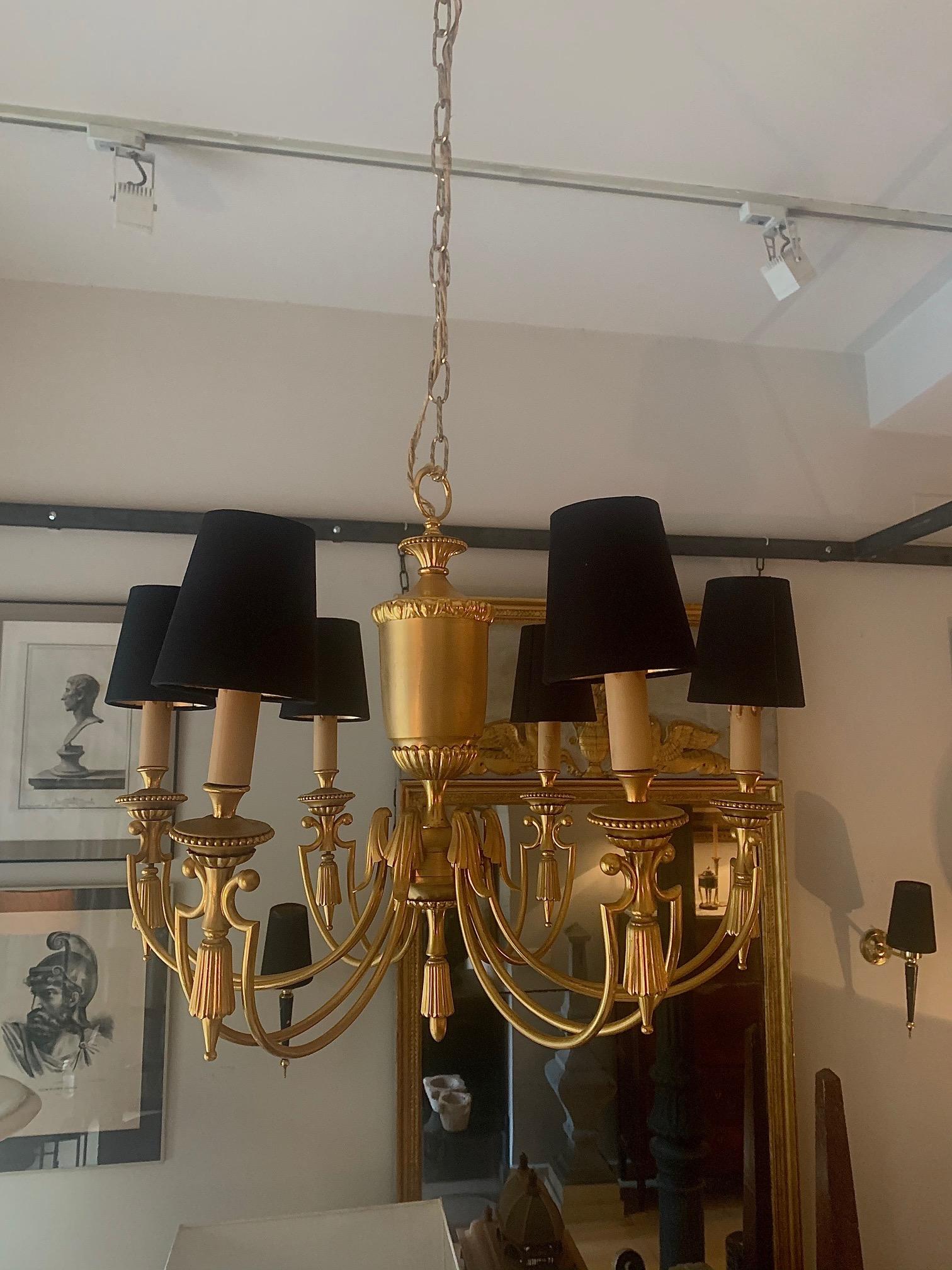 French Midcentury Gilt Metal Maison Jansen Style Chandelier For Sale 13
