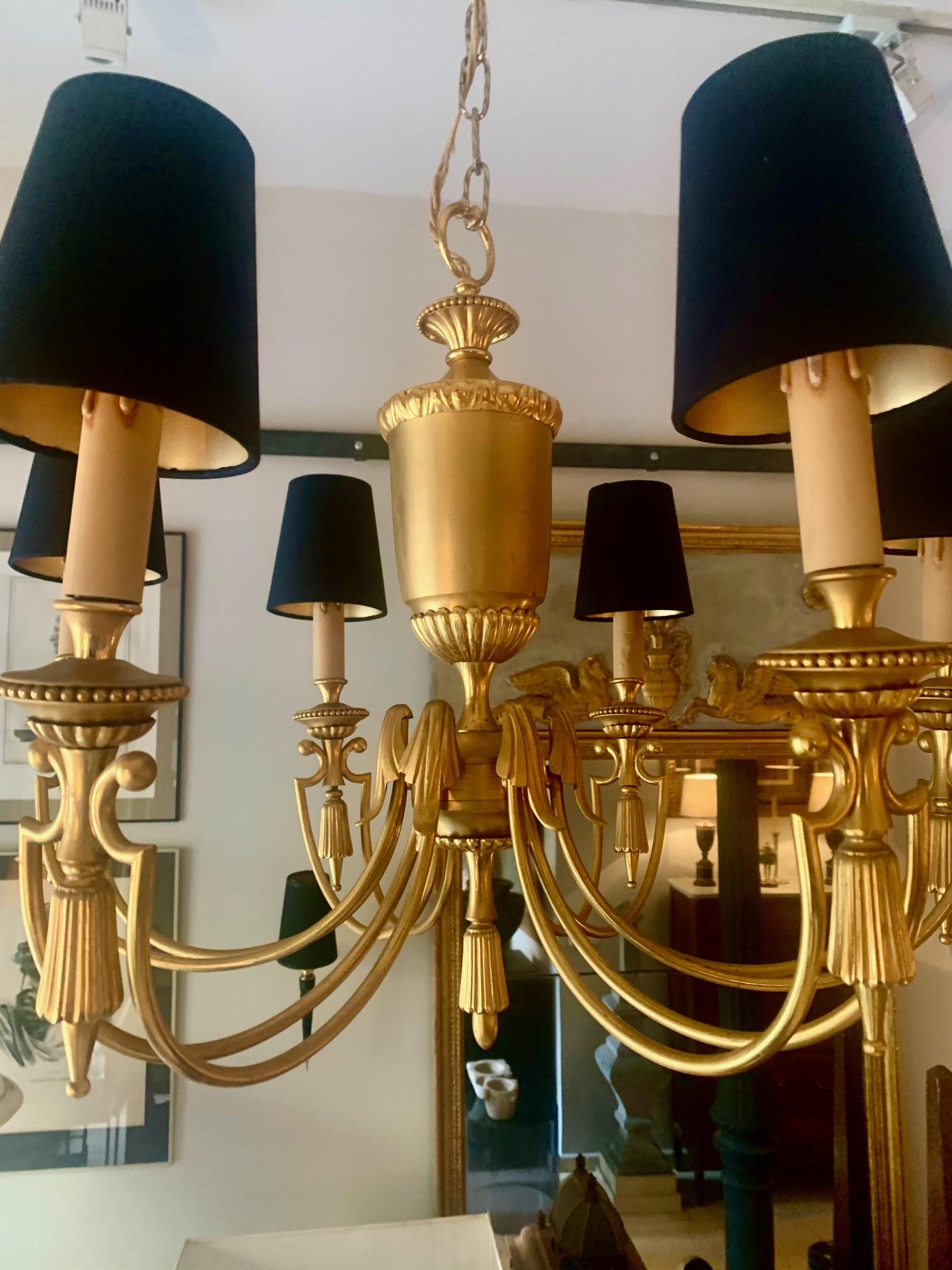 French Midcentury Gilt Metal Maison Jansen Style Chandelier For Sale 14