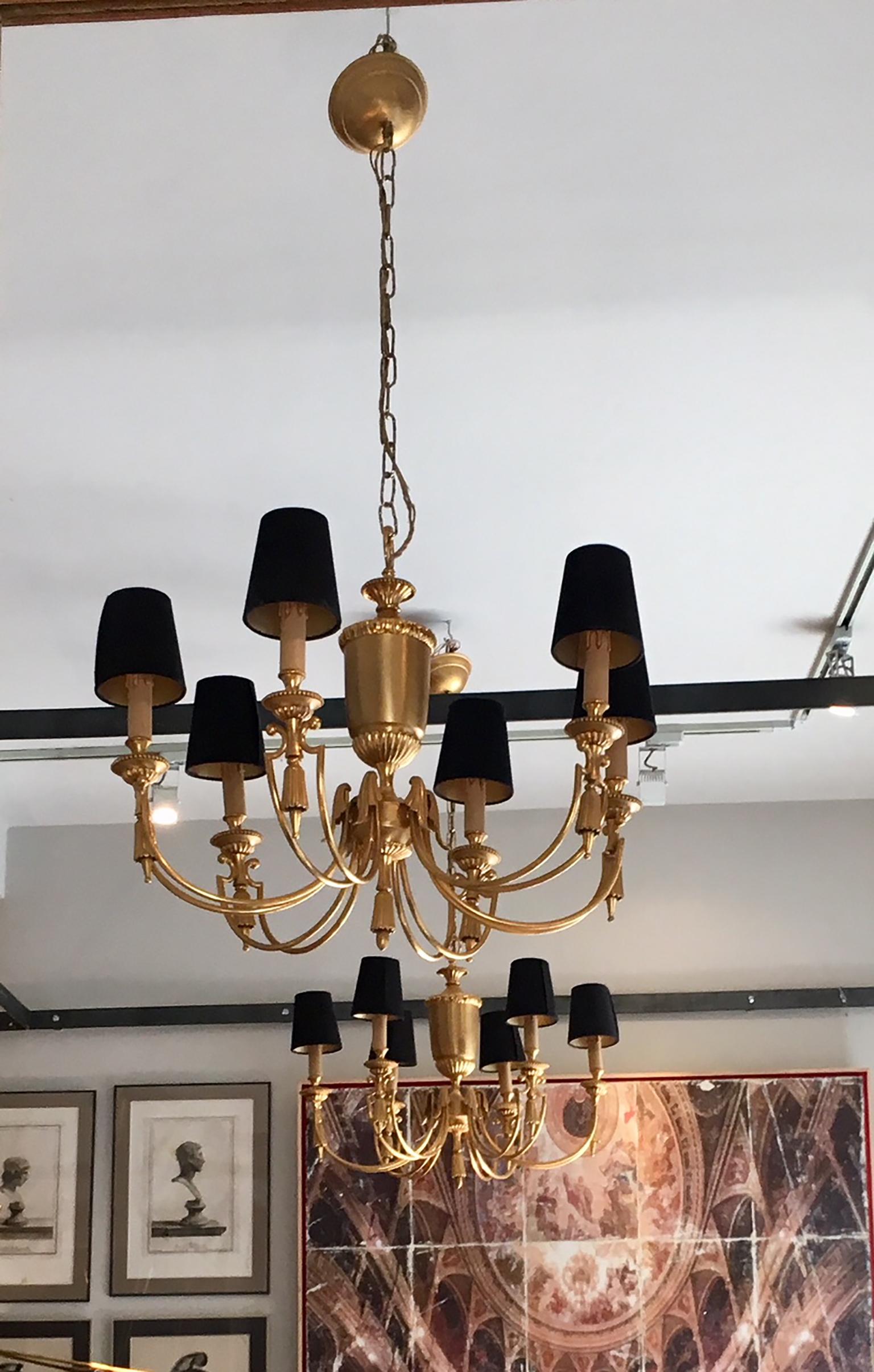 French Midcentury Gilt Metal Maison Jansen Style Chandelier For Sale 1