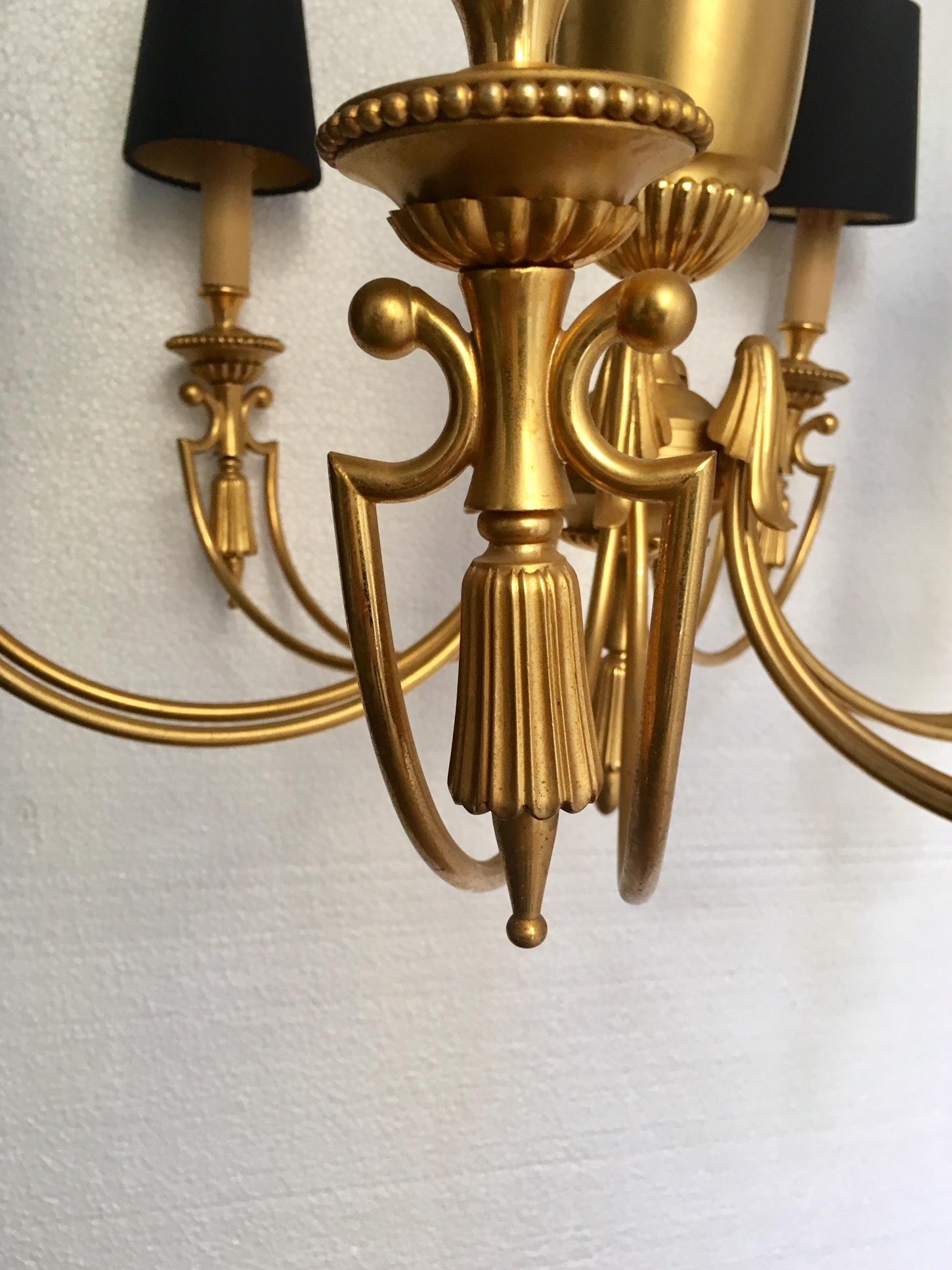 French Midcentury Gilt Metal Maison Jansen Style Chandelier For Sale 3