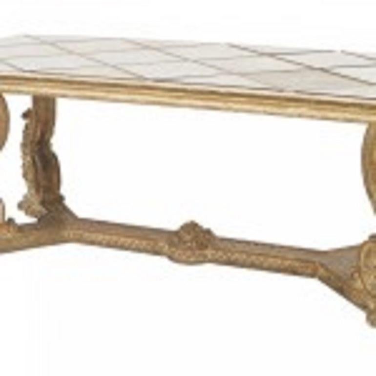 Table Basse Française Milieu du Siècle en Chêne Doré et Plateau Miroir Bon état - En vente à Queens, NY