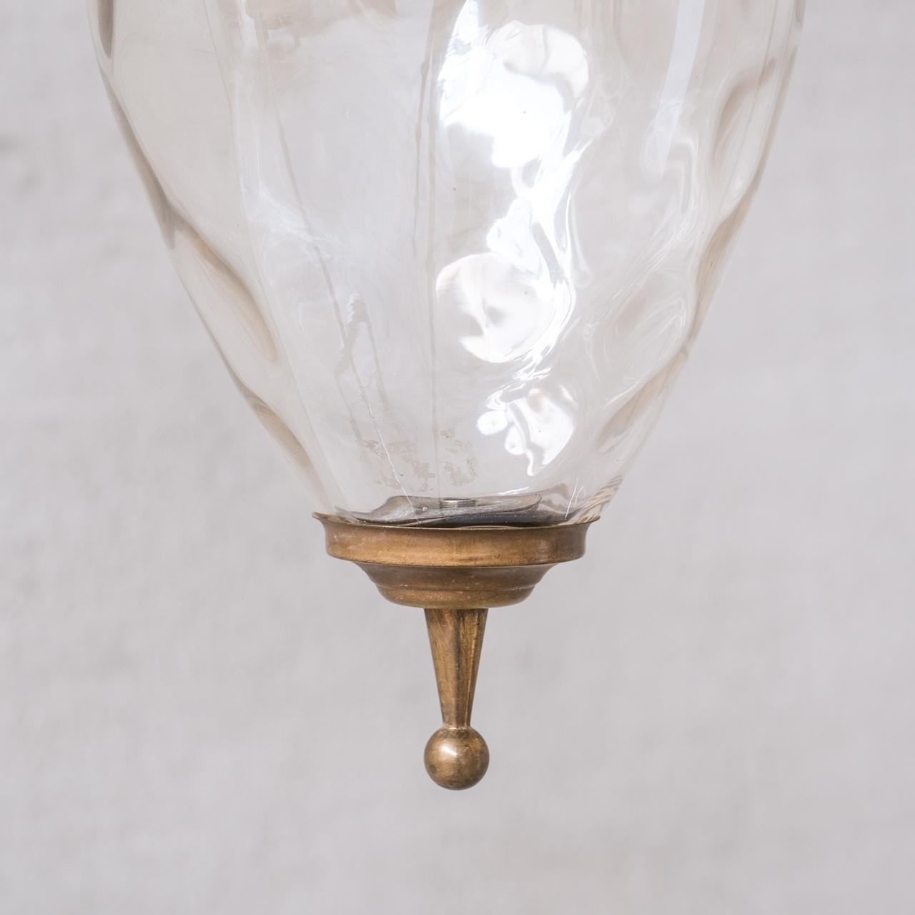 Mid-20th Century French Mid-Century Glass and Brass Pendant Light For Sale