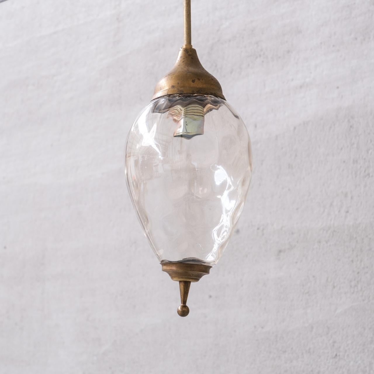 French Mid-Century Glass and Brass Pendant Light For Sale 2
