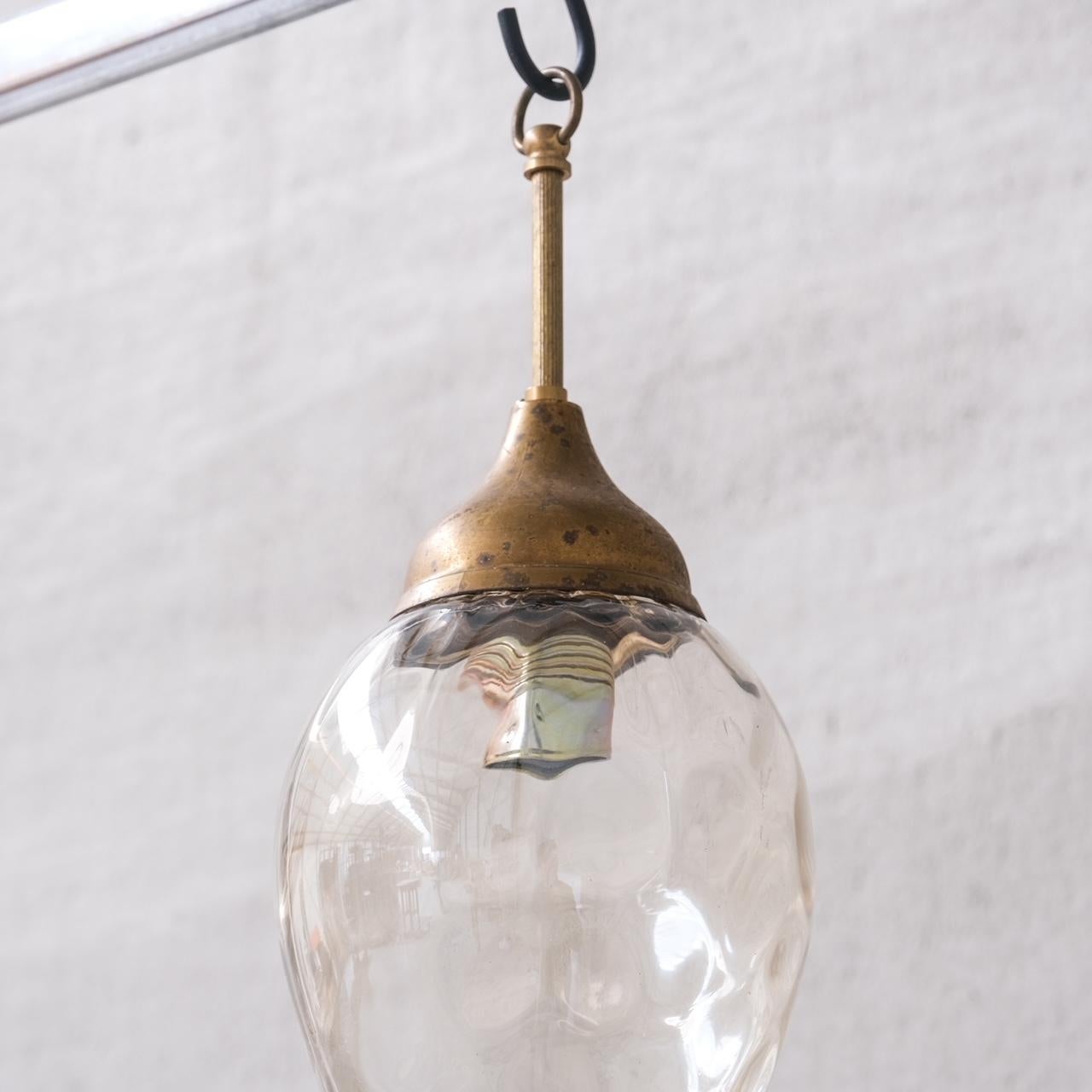 French Mid-Century Glass and Brass Pendant Light For Sale 3