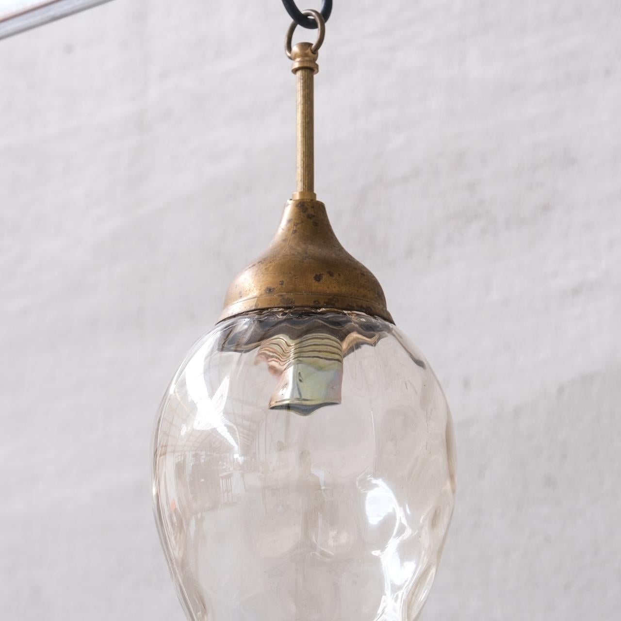 French Mid-Century Glass and Brass Pendant Light For Sale 4