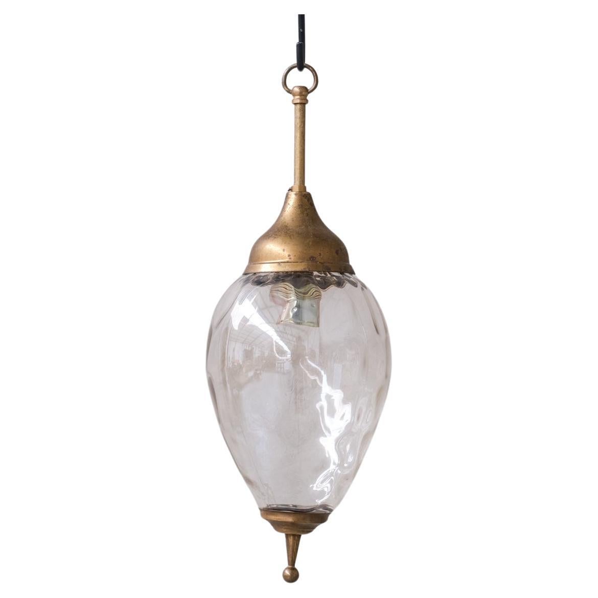 French Mid-Century Glass and Brass Pendant Light
