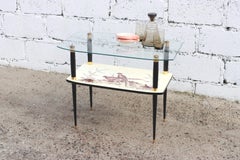 Console Formica française du milieu du siècle dernier - Table d'extrémité en verre vintage - années 60