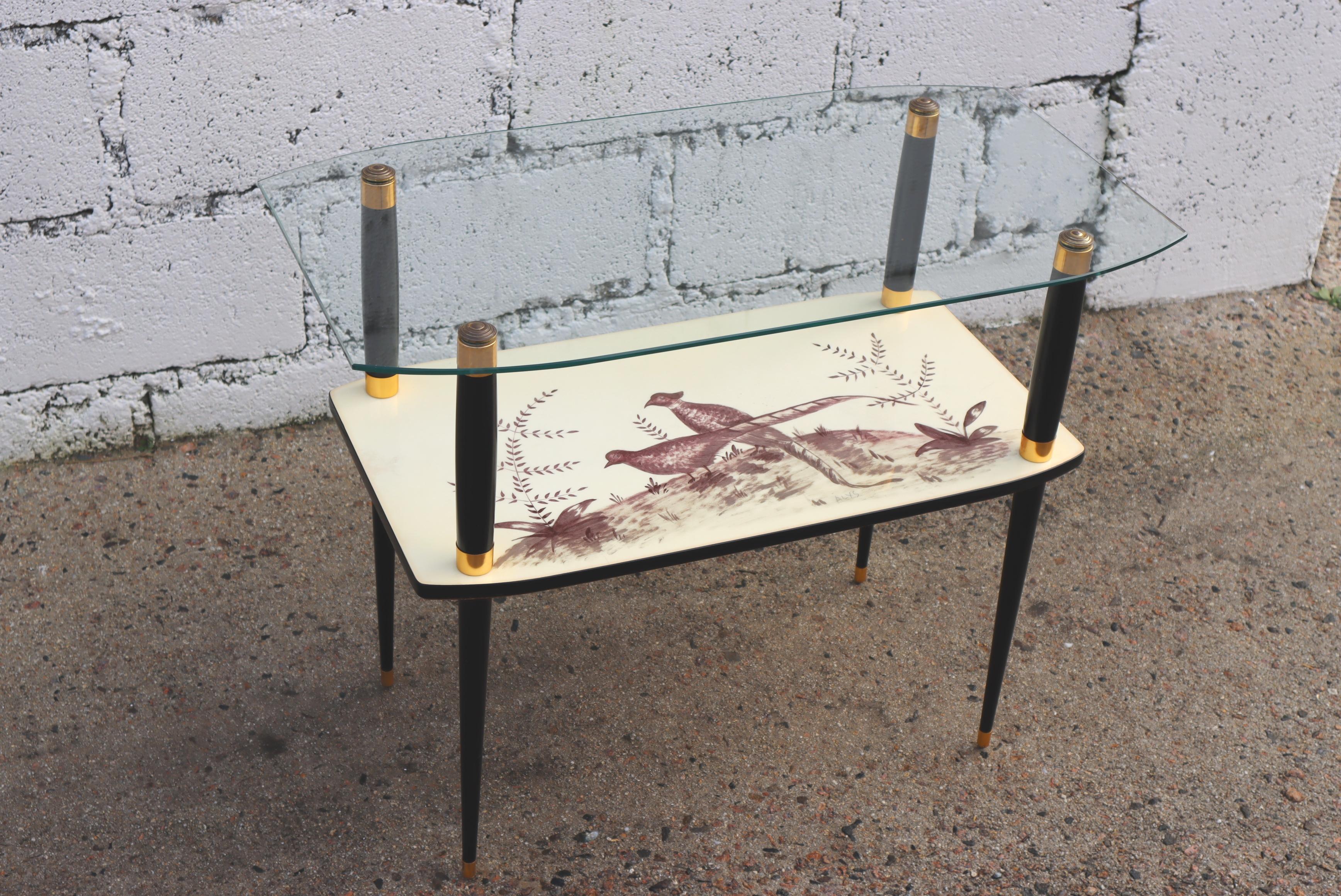 Mid-Century Modern French Midcentury Glass Formica Console Table- Vintage Glass End Table-60s