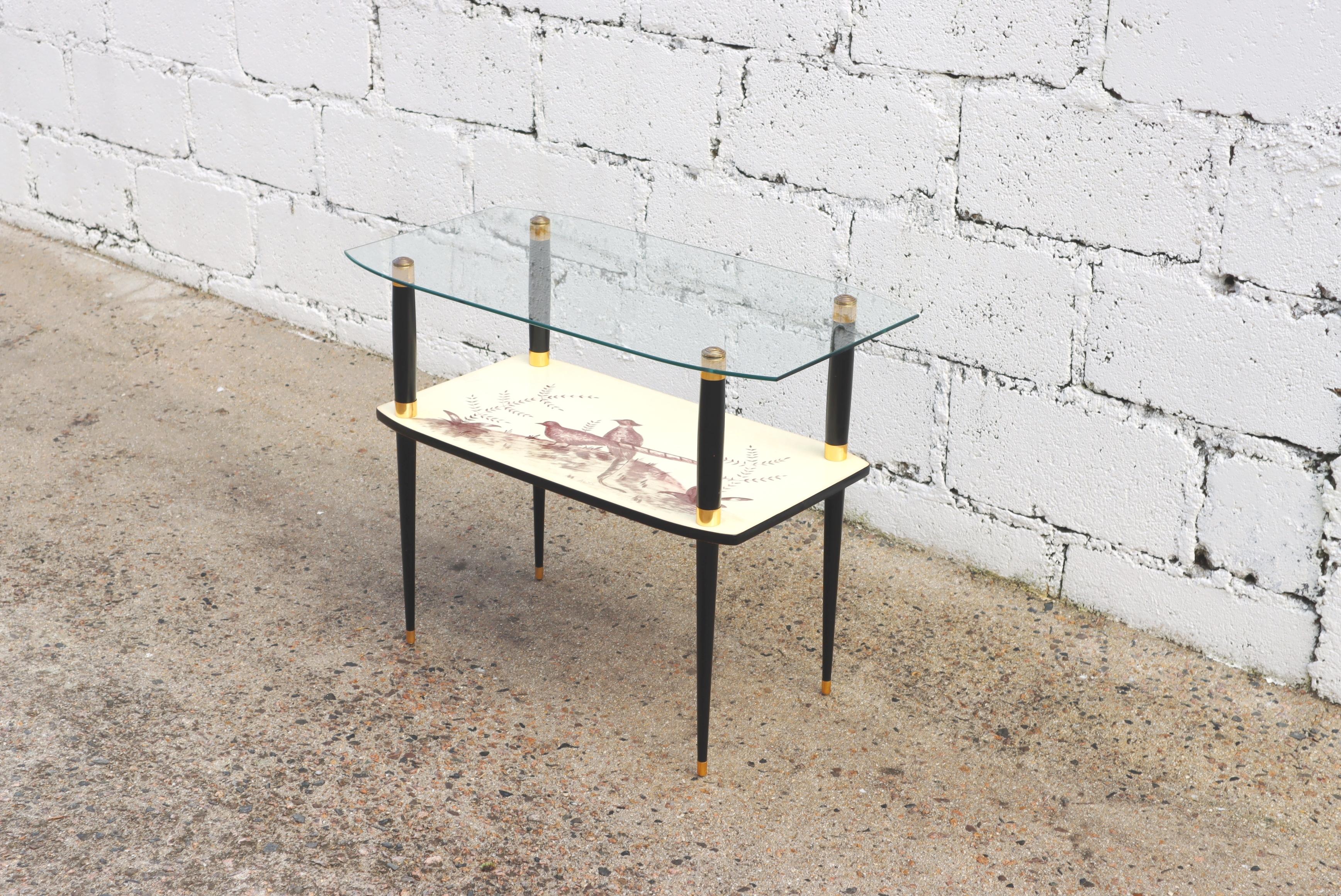 French Midcentury Glass Formica Console Table- Vintage Glass End Table-60s In Good Condition In Bussiere Dunoise, Nouvel Aquitaine