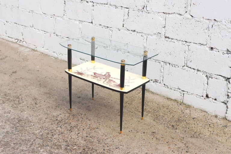 French Midcentury Glass Formica Console Table Vintage Glass End Table60s For Sale at 1stDibs