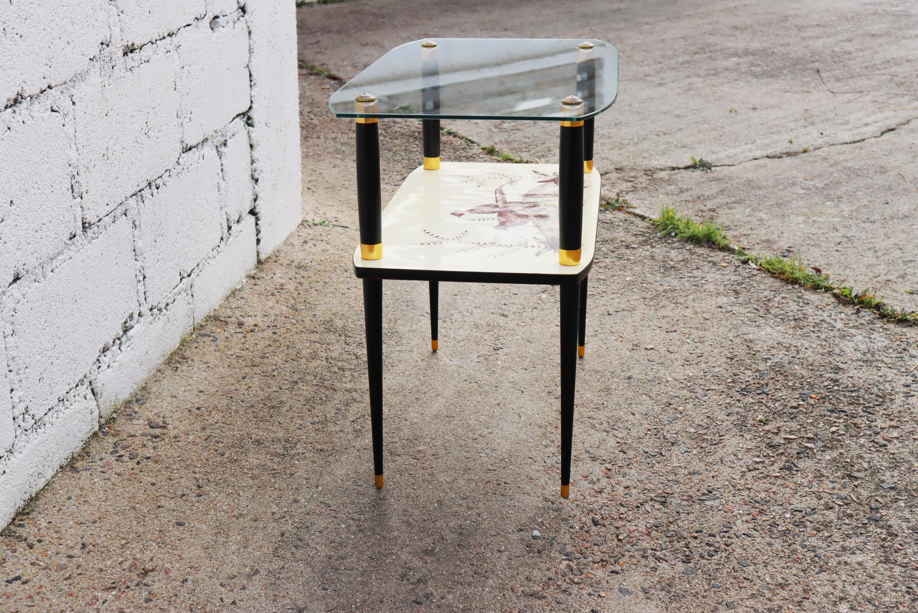 Mid-20th Century French Midcentury Glass Formica Console Table- Vintage Glass End Table-60s