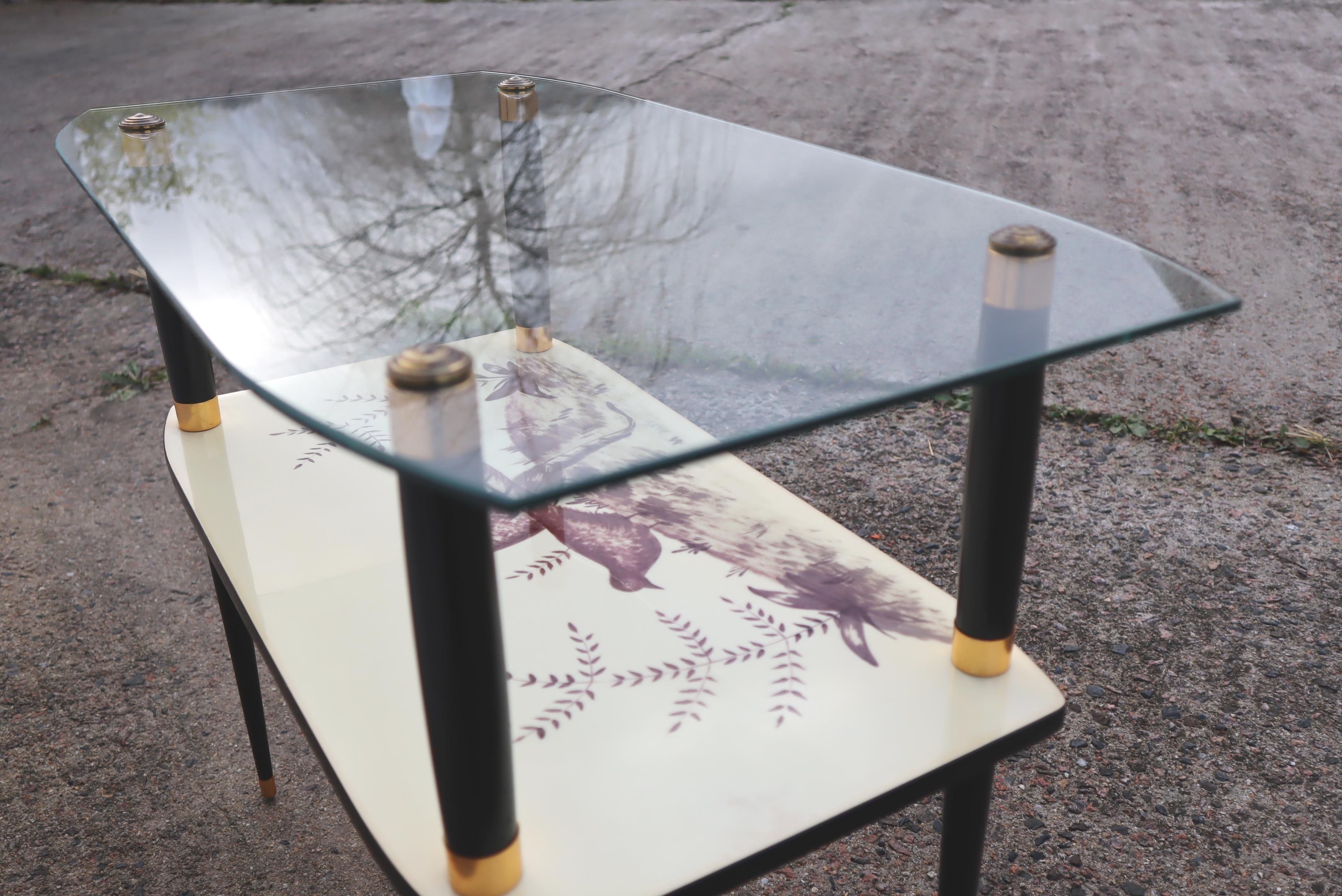 French Midcentury Glass Formica Console Table- Vintage Glass End Table-60s 1