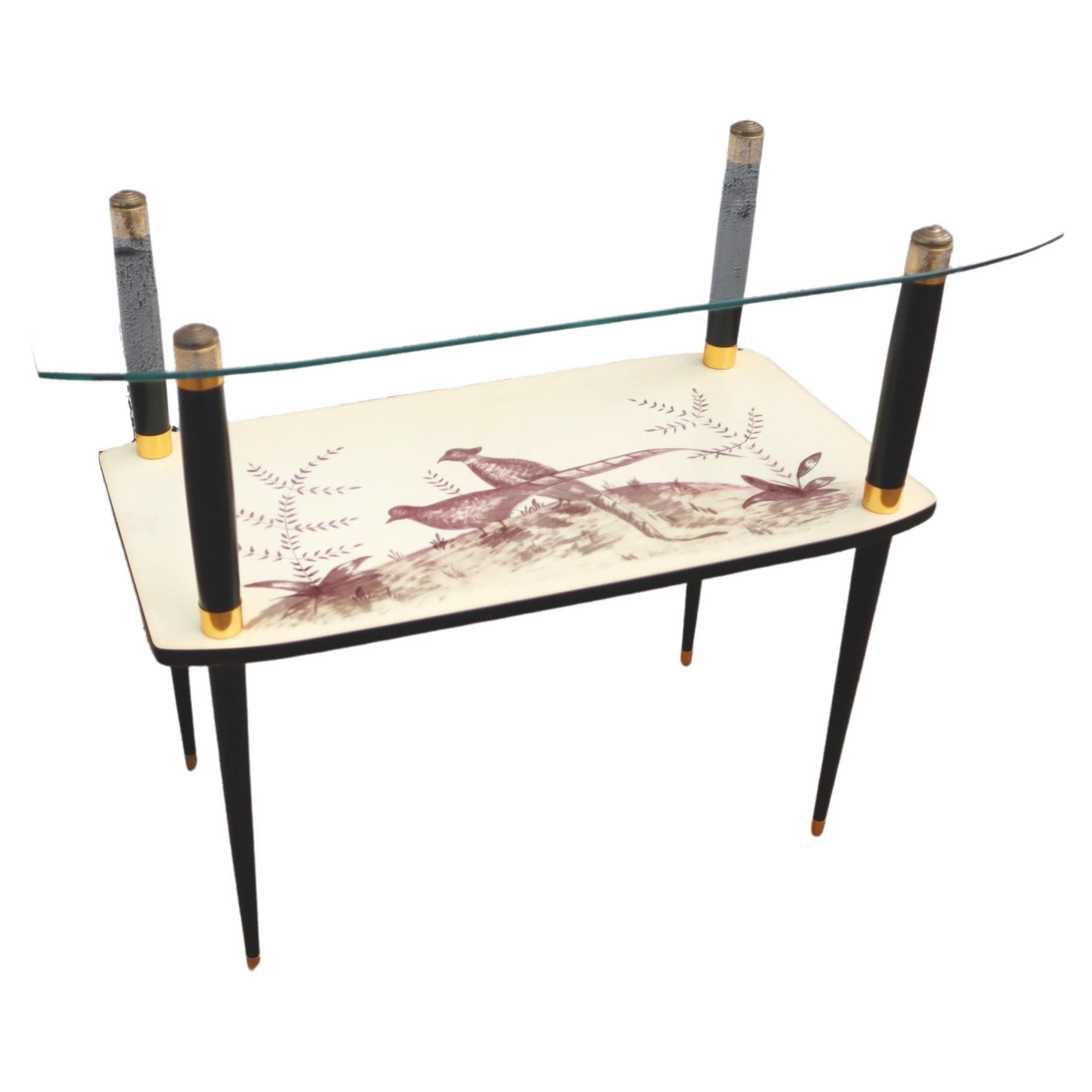 French Midcentury Glass Formica Console Table- Vintage Glass End Table-60s