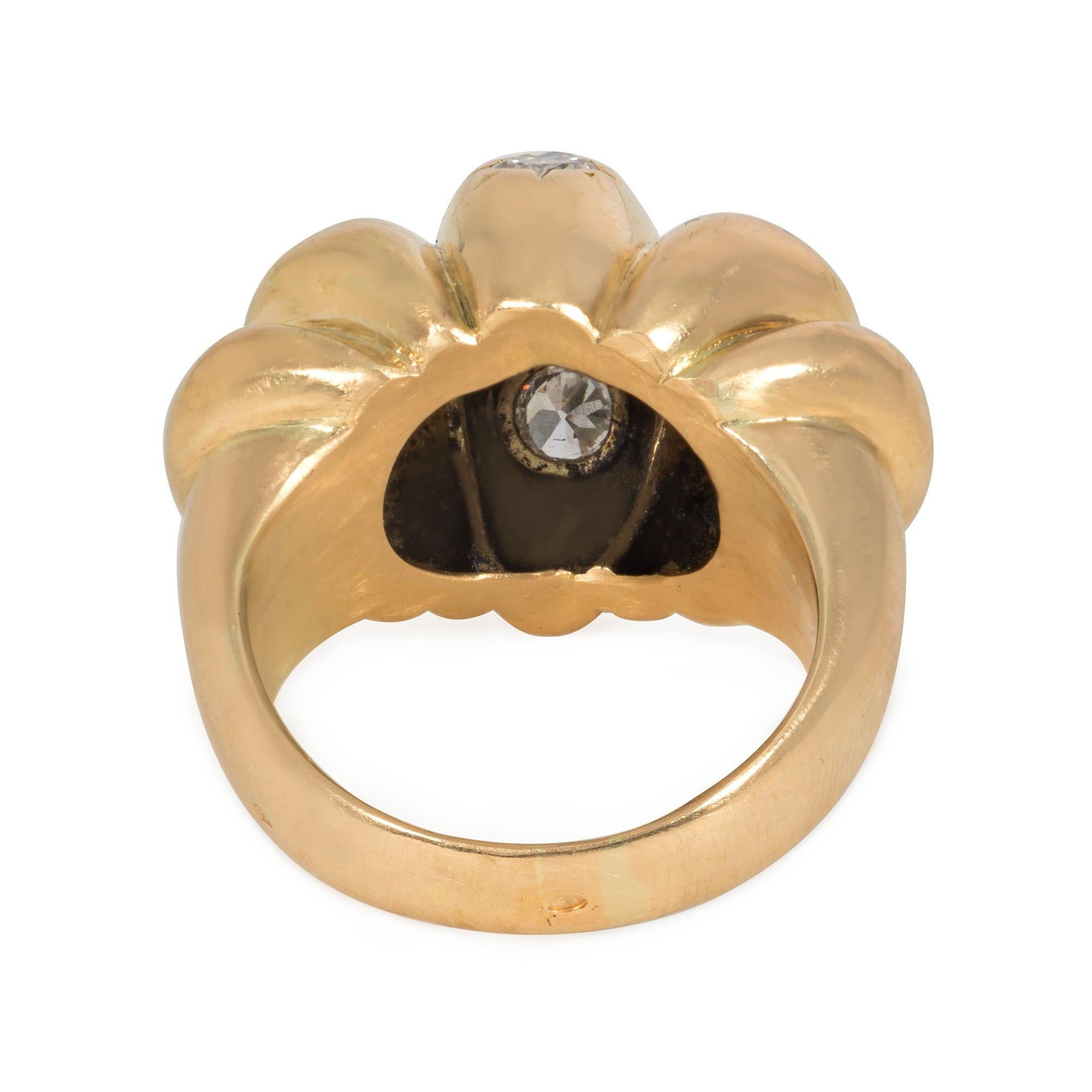 Brilliant Cut French Mid-Century Gold and Diamond Bombé Cocktail Ring For Sale