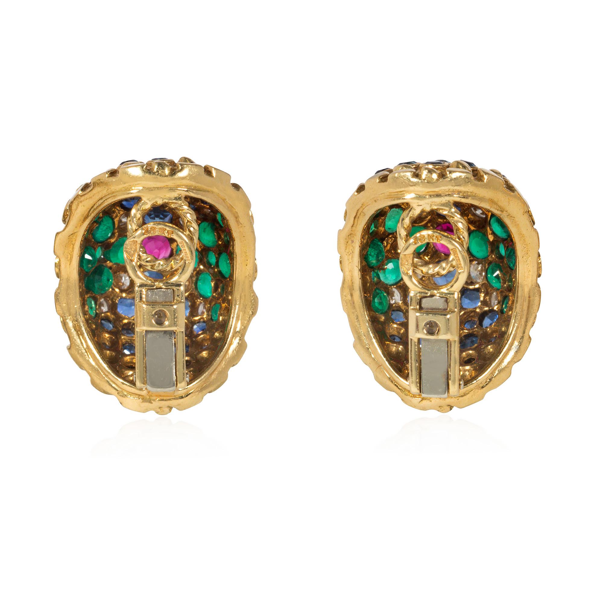 Modern French Mid-Century Gold and Multi-Gemstone Bombé Clip Earrings For Sale