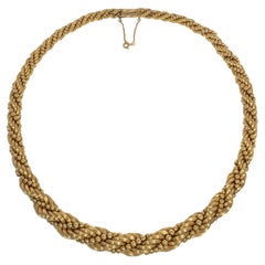 French Midcentury Gold Necklace of Graduated Rope Twist Design