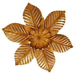 French Mid-Century Gold Palm Leaf Ceiling Pendant