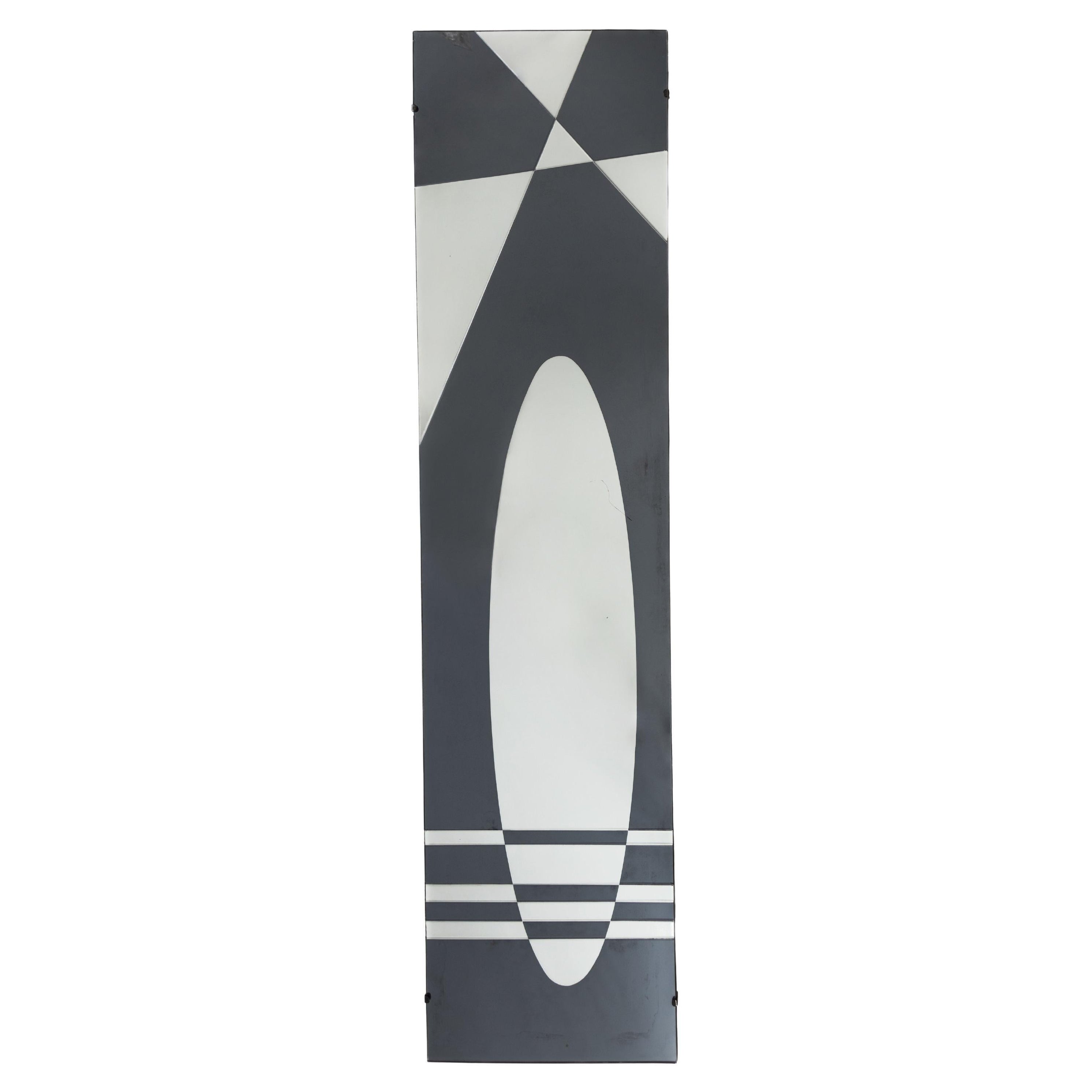 Miroir graphique français du milieu du siècle en argent anthracite par Jacques Hitier, années 1960 en vente