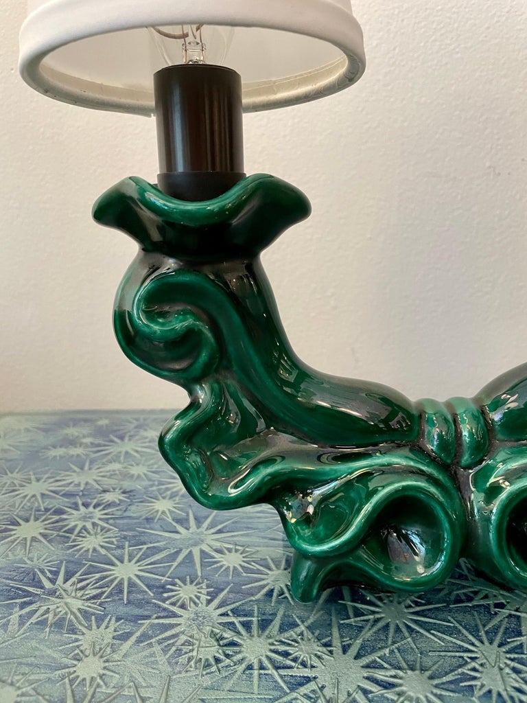 French MidCentury Green Ceramic Table Lamps, Pair at 1stDibs