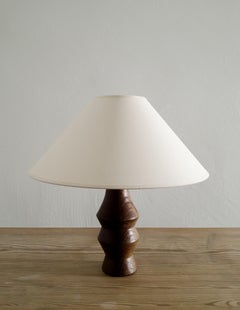 French Midcentury Hand Carved Wooden Desk Table Lamp Produced in France 1950s