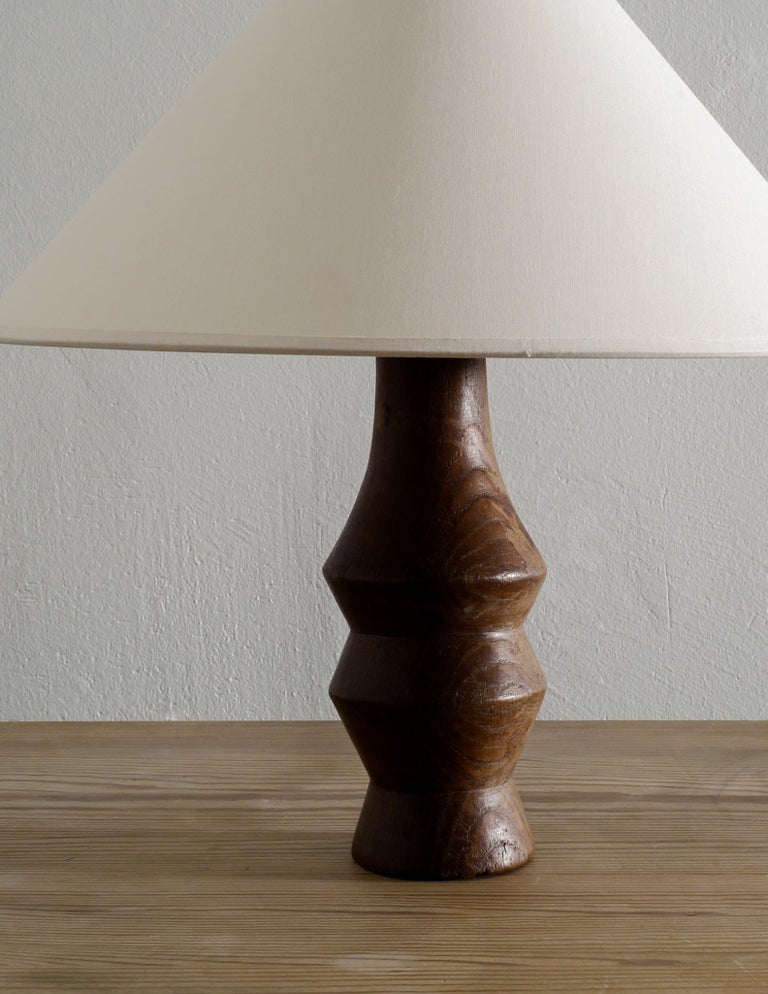 French Midcentury Hand Carved Wooden Desk Table Lamp Produced in France