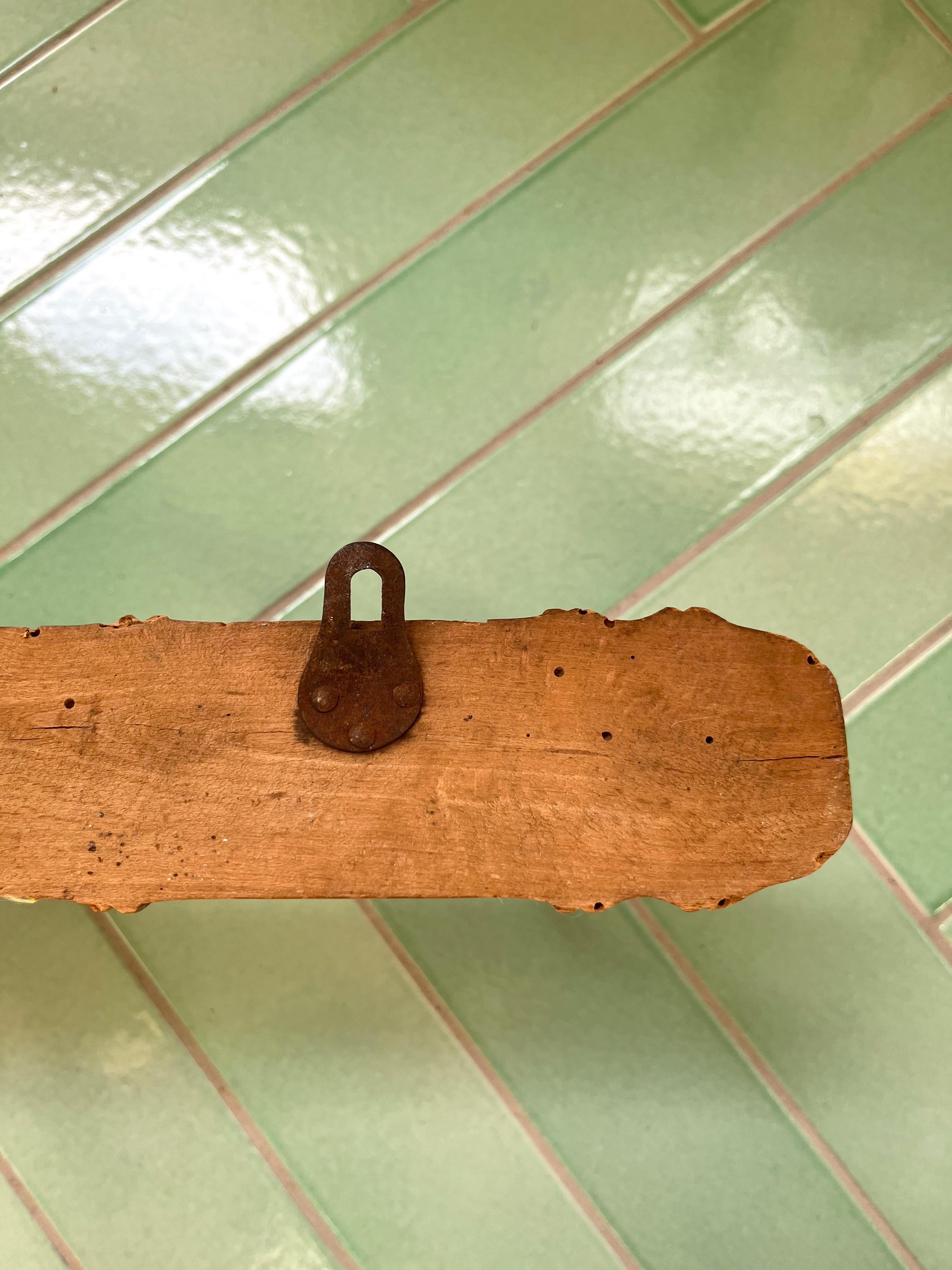French Mid-Century Hand-Carved Wooden Wall Rack with 4 Hooks, 1940s For Sale 7